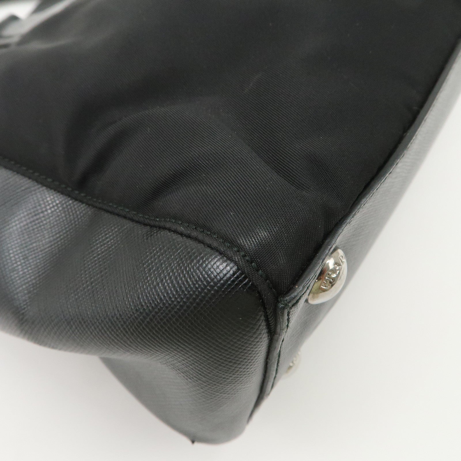 PRADA Triangle Logo Leather Nylon 2Way Bag Hand Bag Black Gold HDW Used