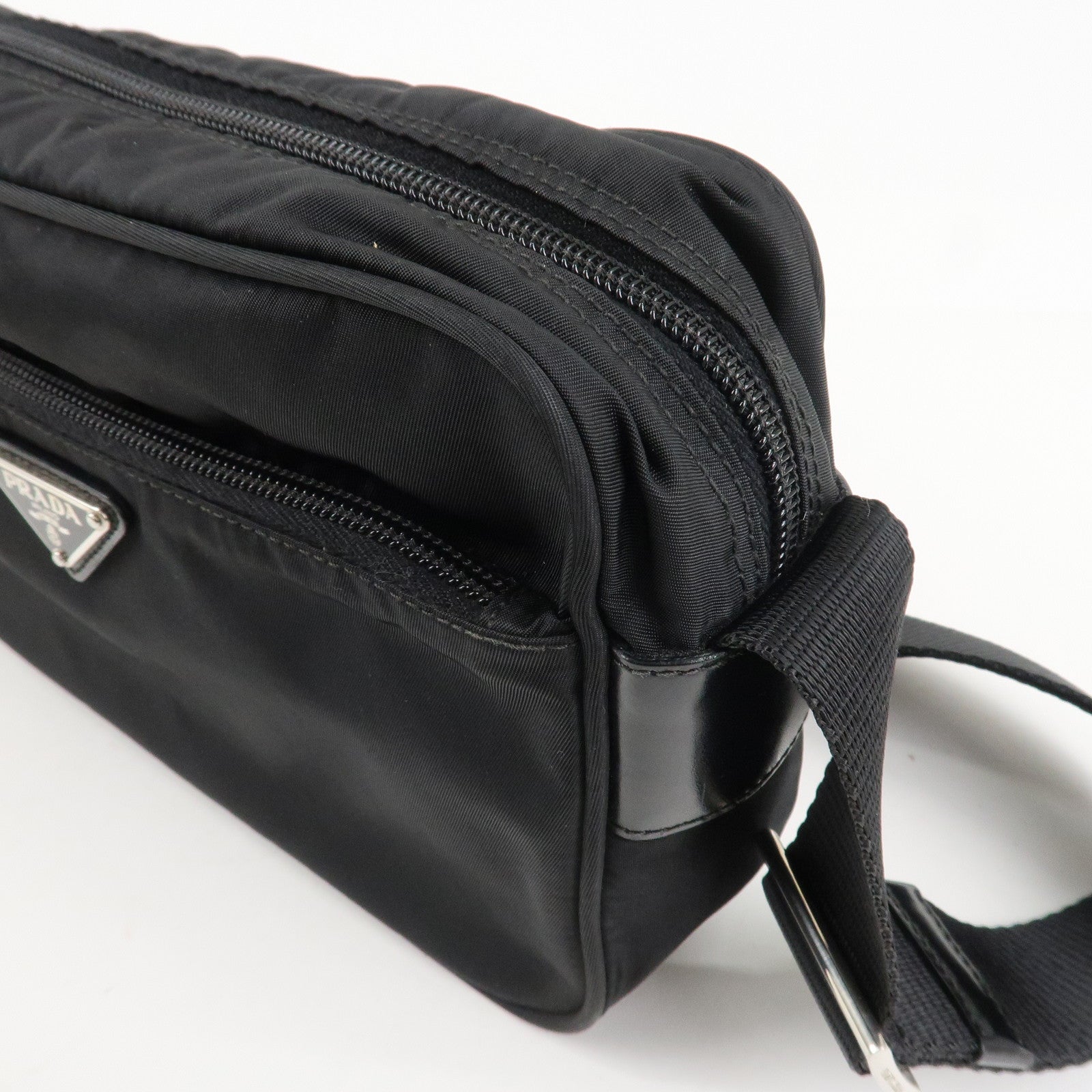 PPRADA Triangle Logo Nylon Leather Shoulder Bag NERO Black BT0166 Used