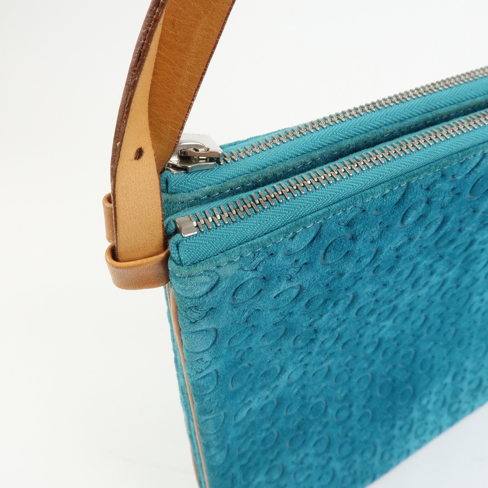 CELINE C Macadam Suede Leather Shoulder Bag Turquoise Blue