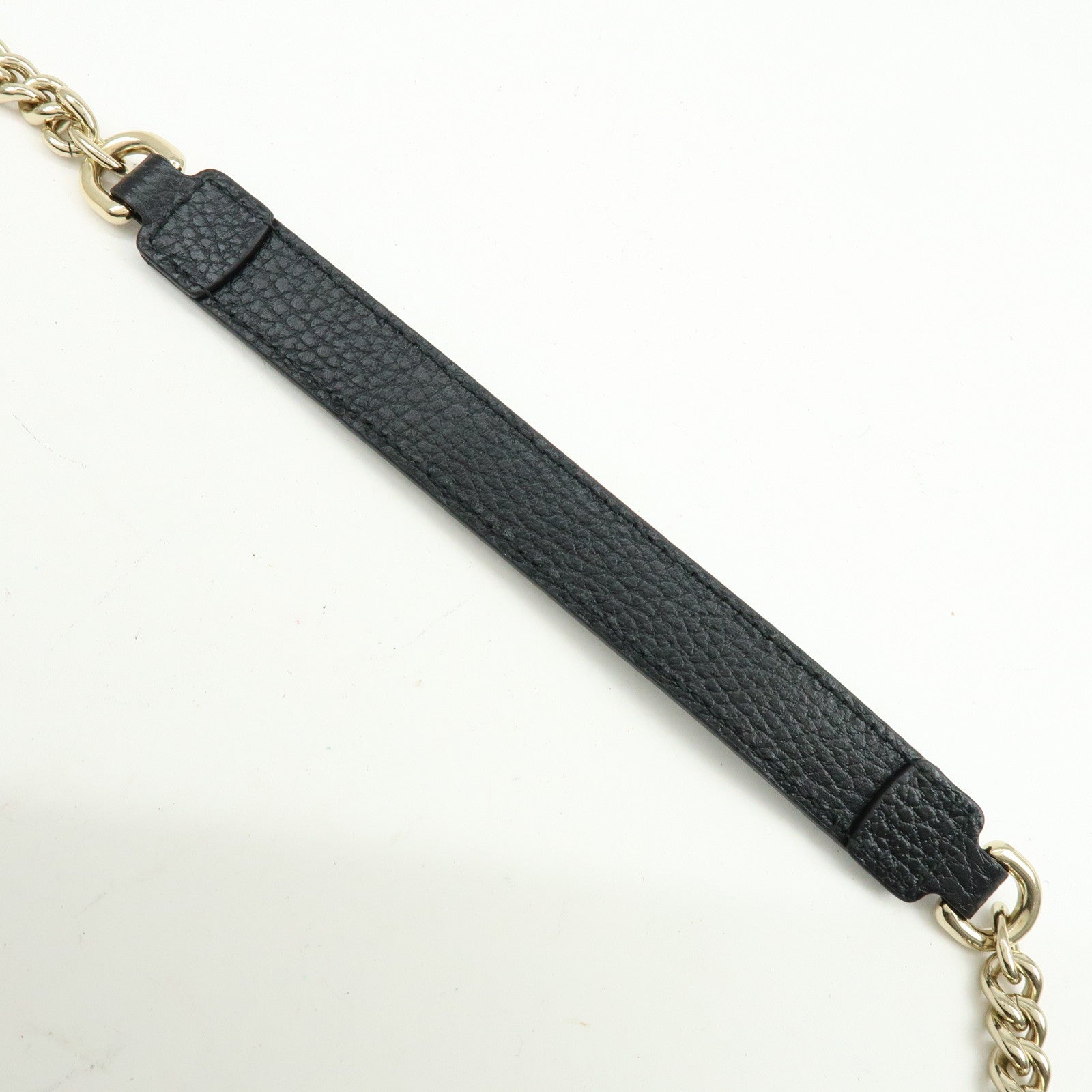 GUCCI Logo Interlocking G Leather Chain Shoulder Bag Black 607720