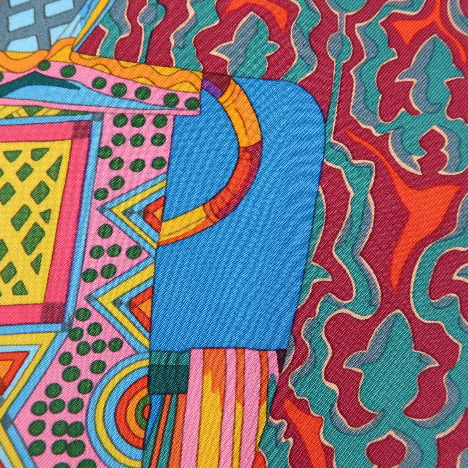 HERMES Carre 90 Silk 100% Scarf VOYAGE EN ETOFFES Blue Orange Pink