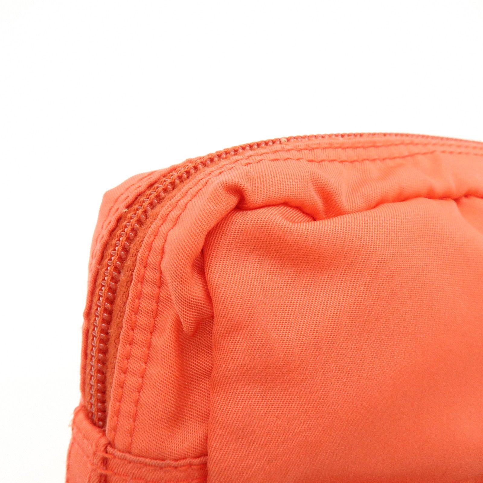 PRADA Triangel Logo Nylon Leather Pouch Cosmetic Case Coral