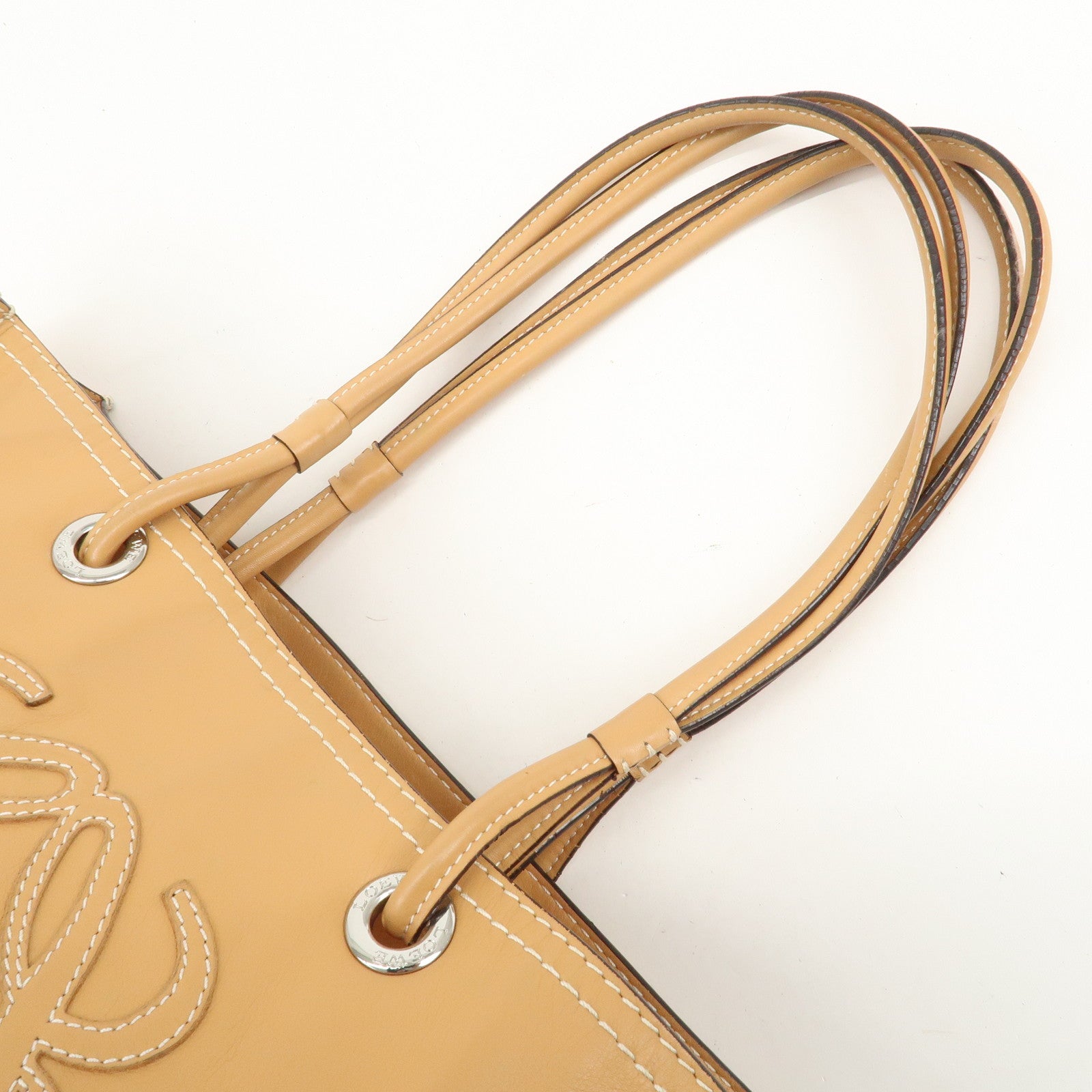 LOEWE Anagram Leather Shopper Tote Bag Hand Bag Light Brown