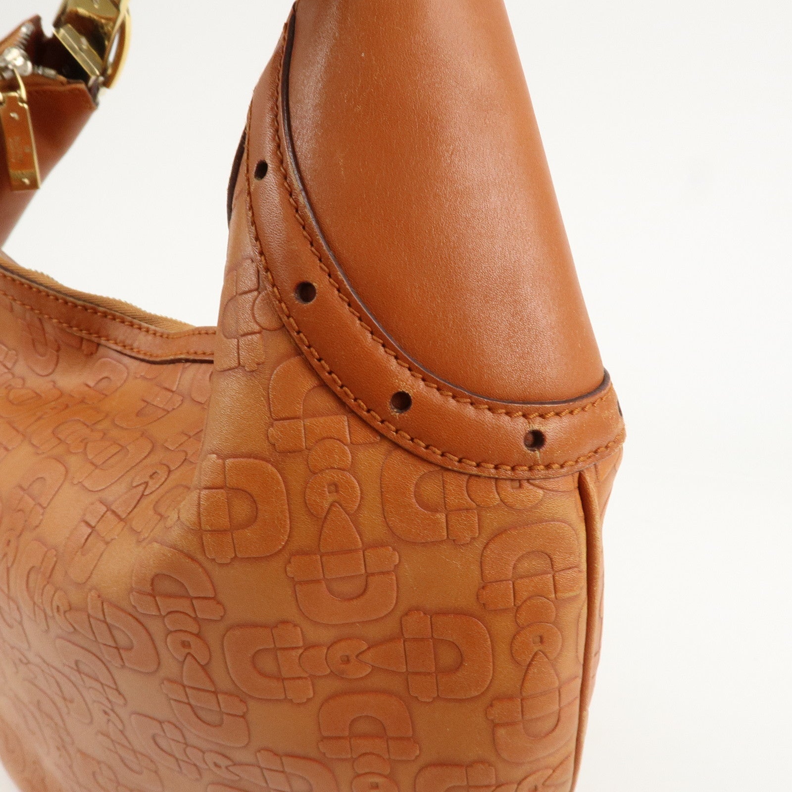 GUCCI Horsebit Leather Shoulder Bag Hand Bag Brown Gold HDW 145764 Used