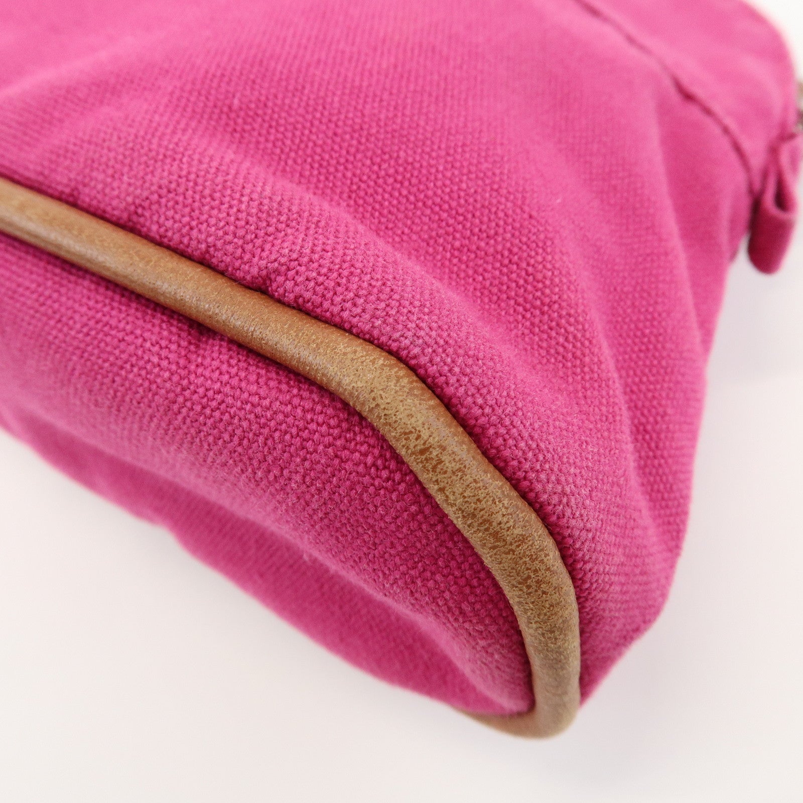 HERMES Logo Cotton Leather Bolide Pouch Mini Cosmetic Pouch Pink