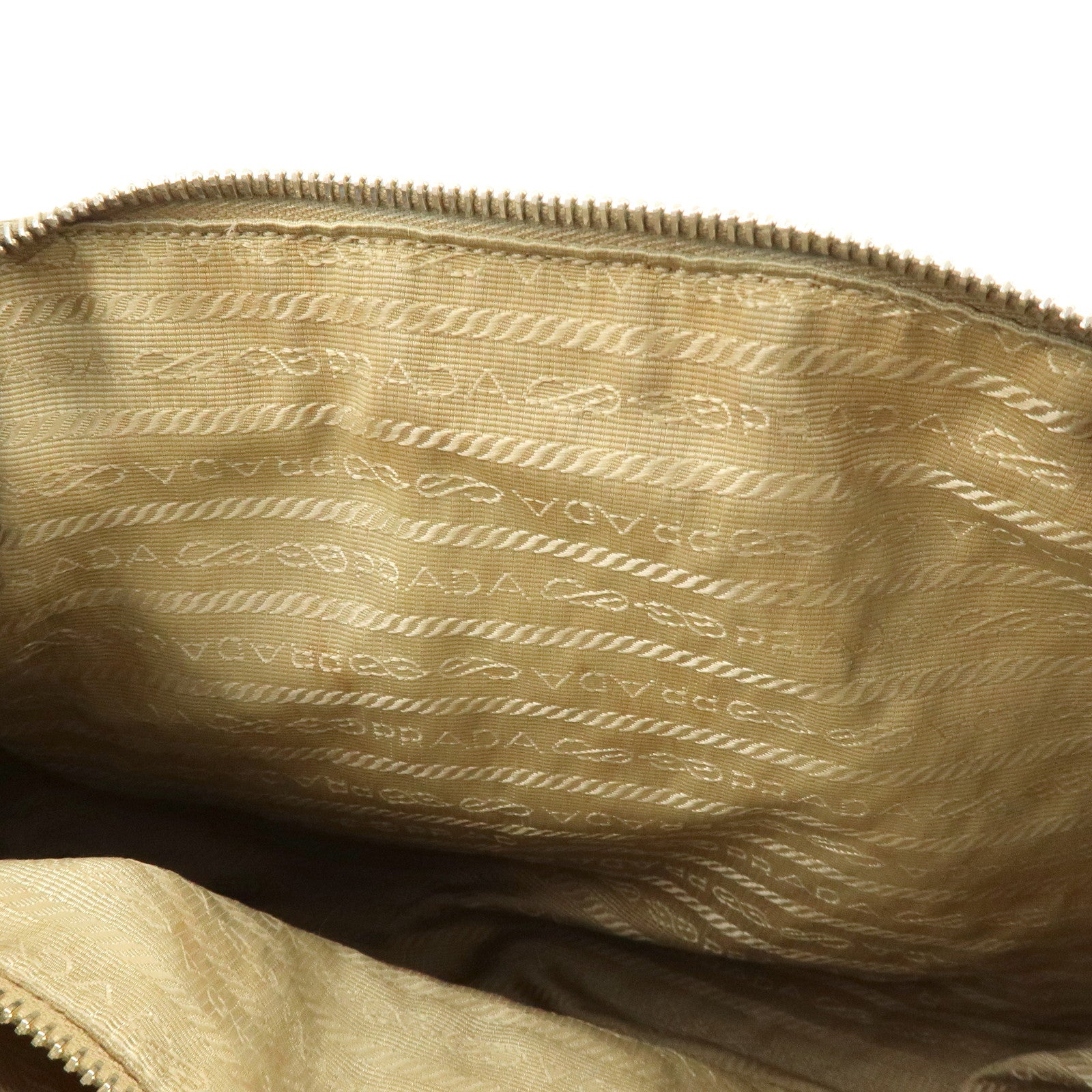 PRADA Triangle Logo Saffiano Leather Punched Boston Bag Beige