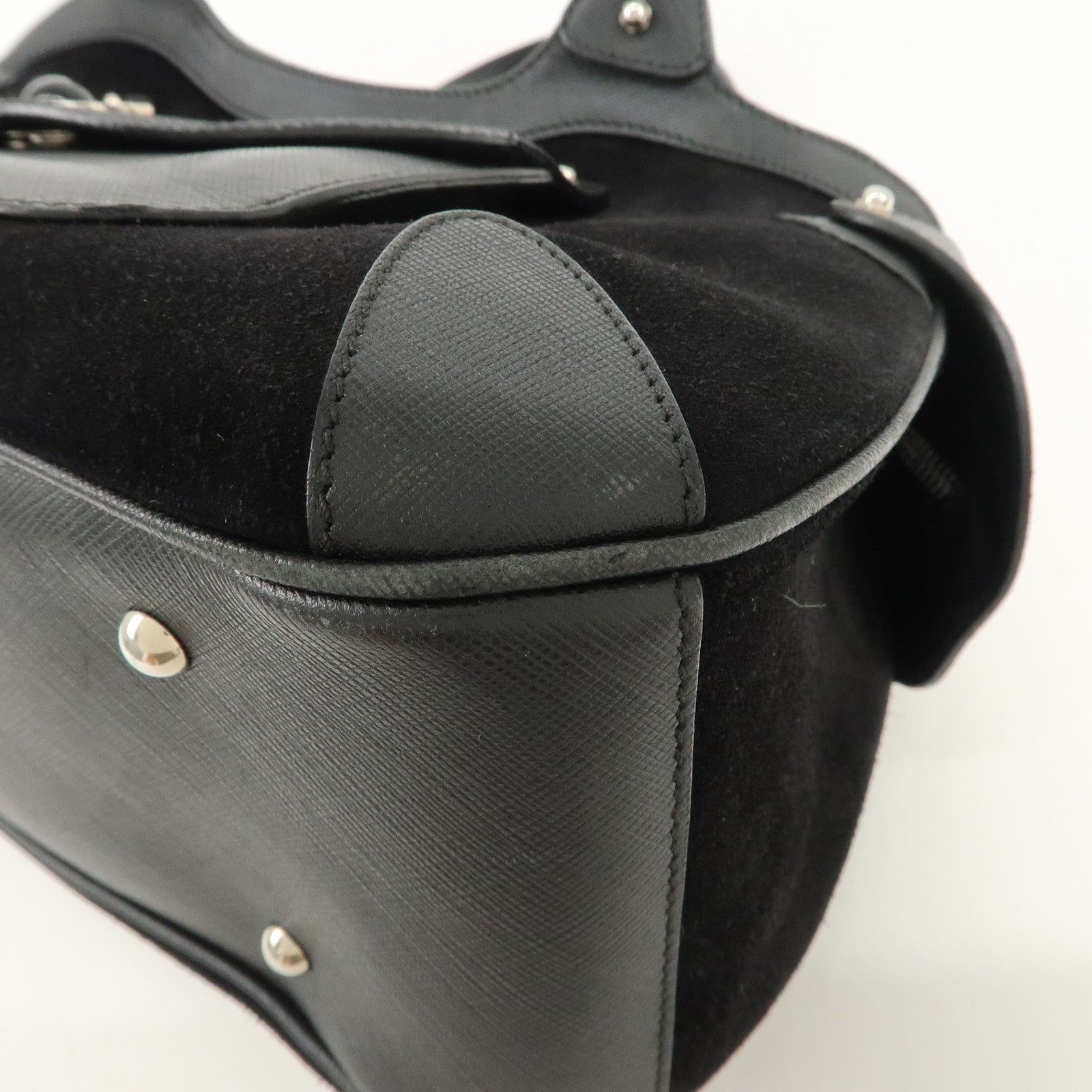 Ferragamo Gancini Leather Suede Hand Bag Black Used