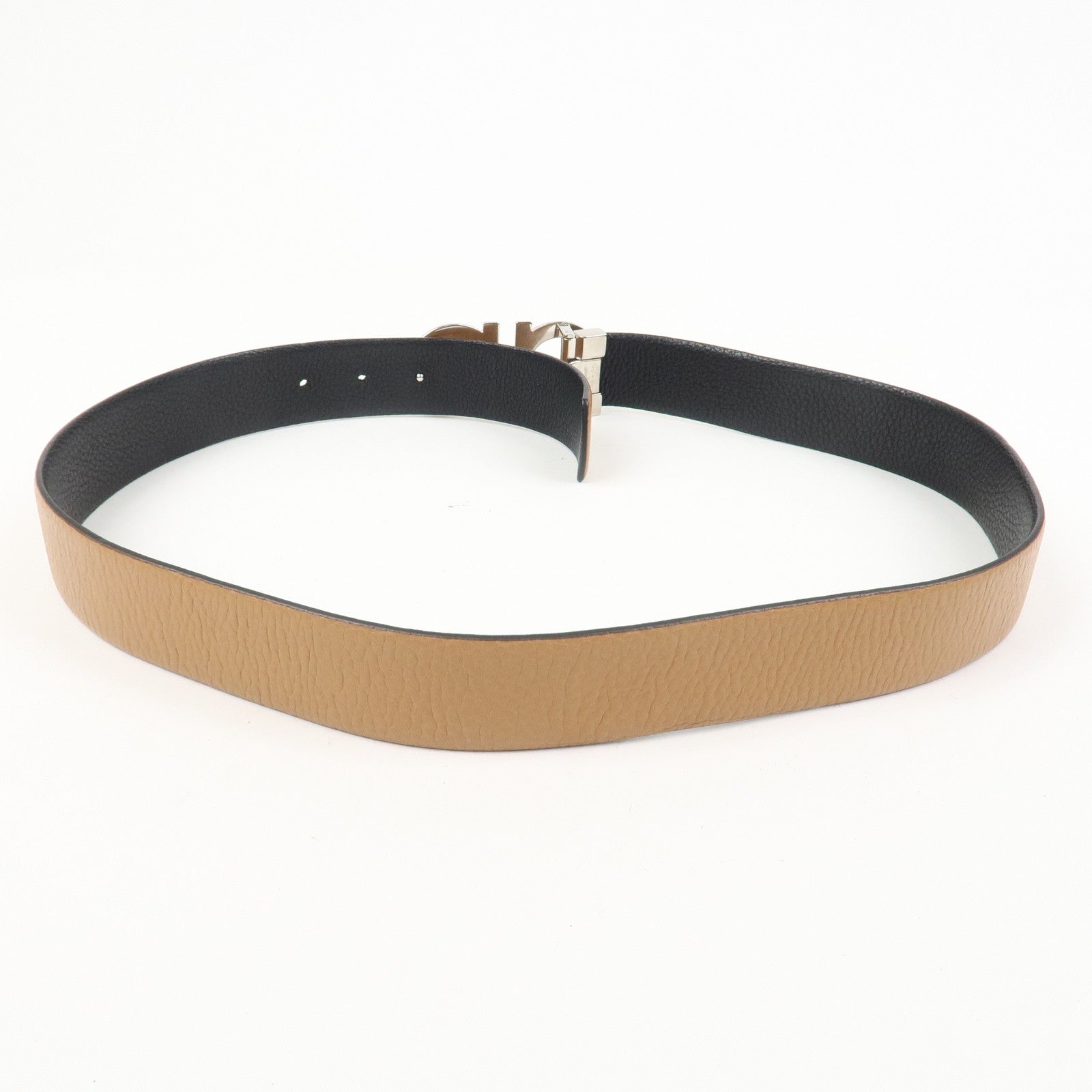 Ferragamo Gancini Logo Leather Belt Brown