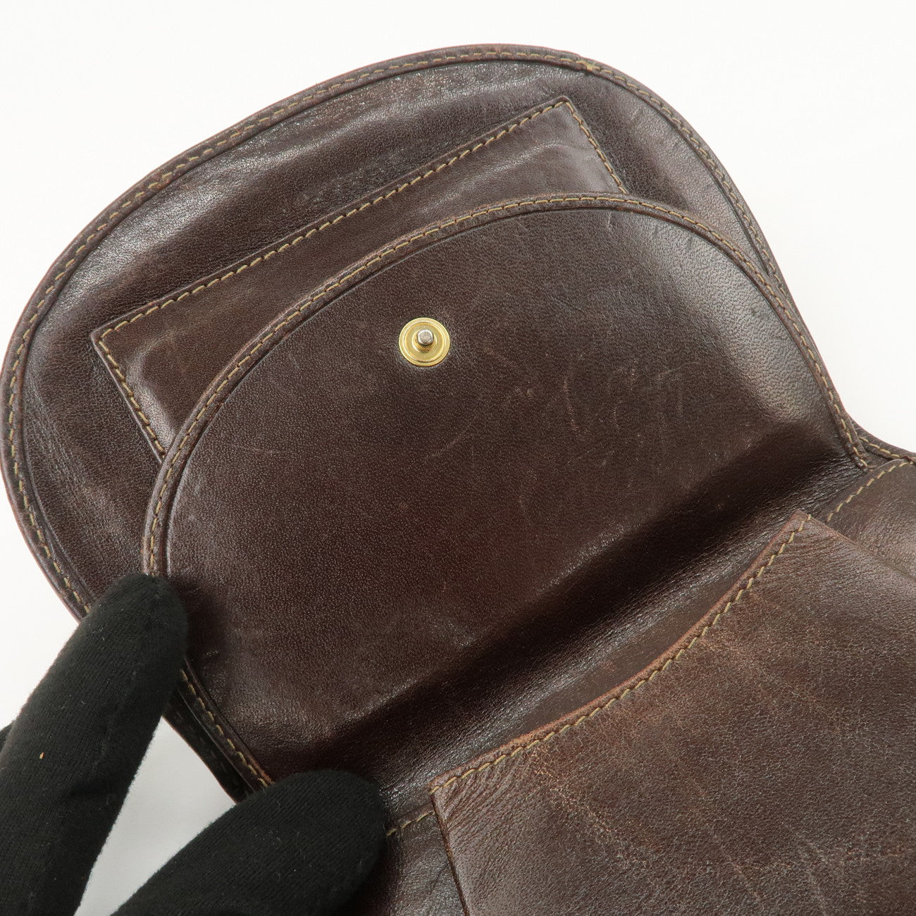 FENDI Zucca Canvas Leather Compact Wallet Black Brown 01223