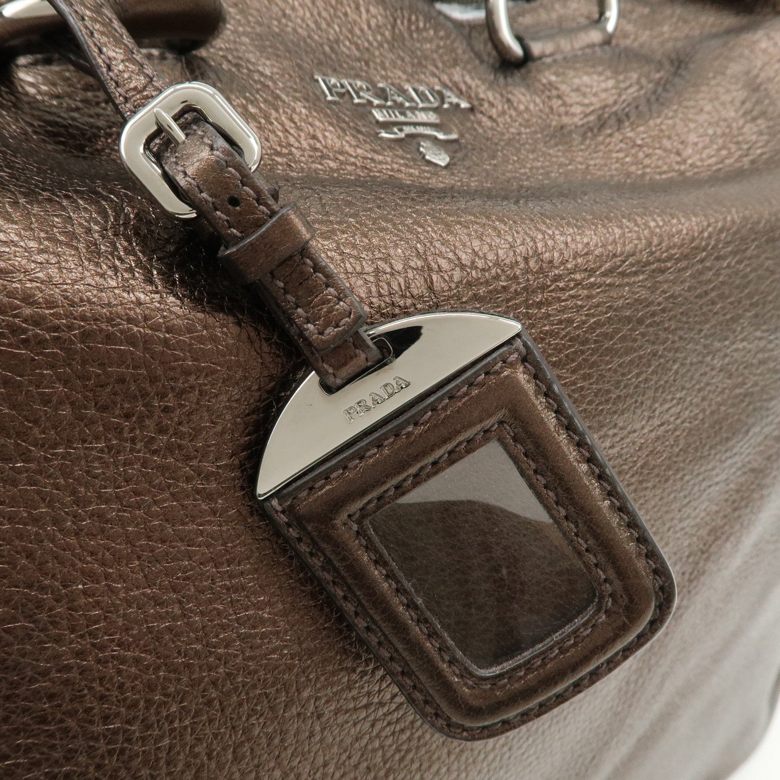 PRADA Leather 2Way Tote Bag Shoulder Bag Metallic Brown BN1713