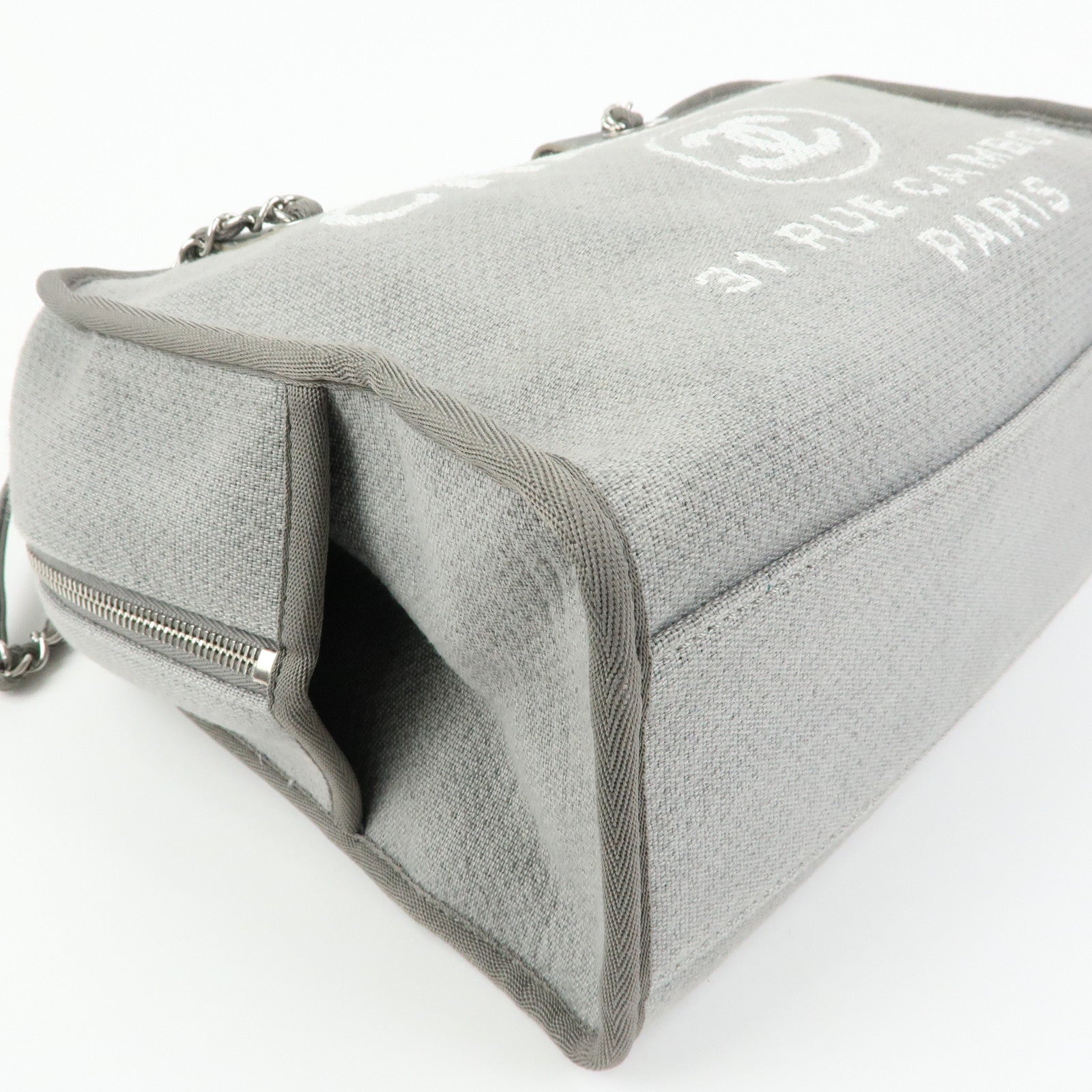 CHANEL Deauville Canvas Leather 2Way Boston Chain Shoulder Bag Gray