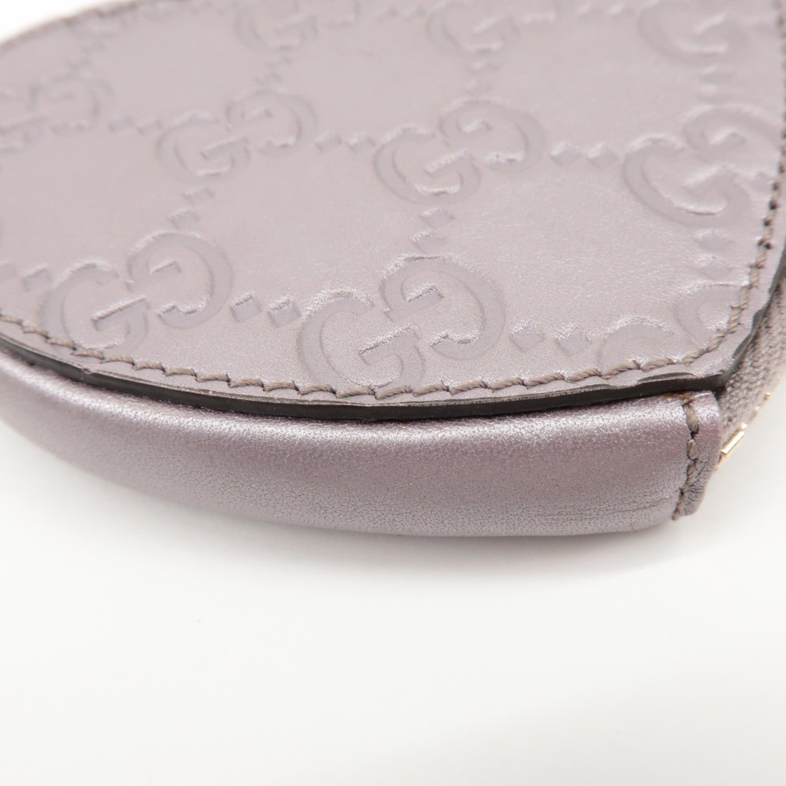 GUCCI Lovely Heart Guccissima Leather Coin Case Light Purple 152615 Used