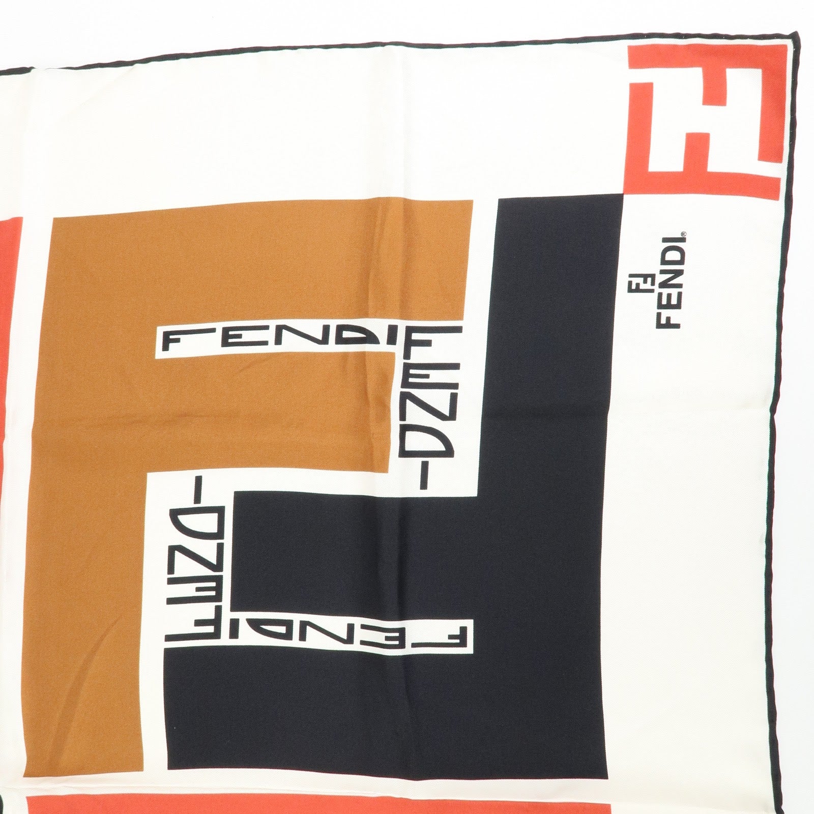 FENDI Zucca Silk 100% Scarf White Black Brown Red