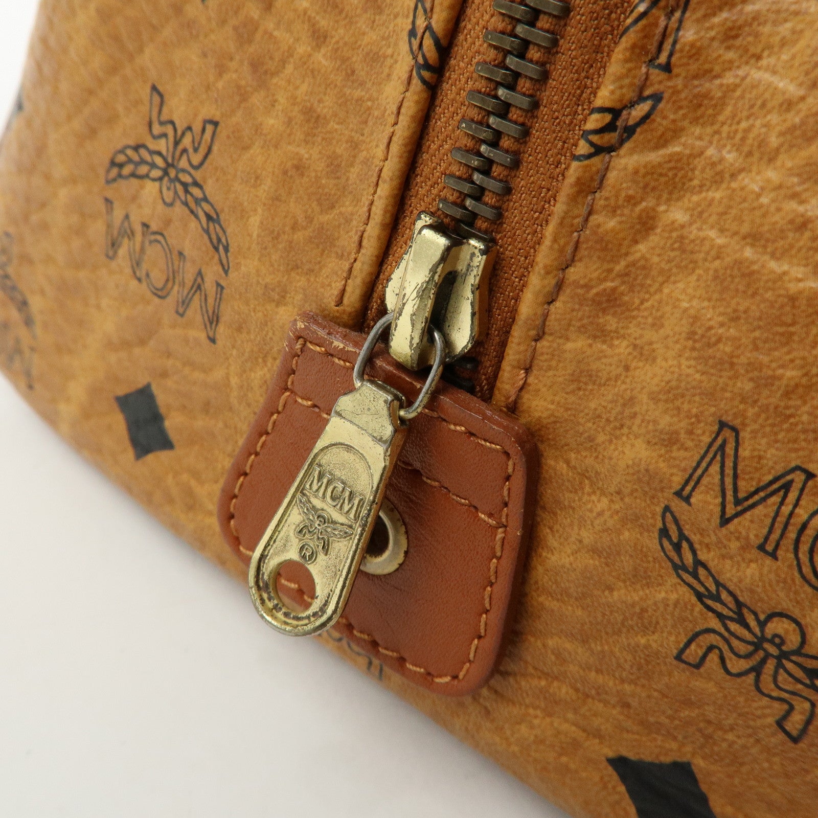 MCM Visetos PVC Leather 2Way Bag Hand Bag Boston Bag Brown