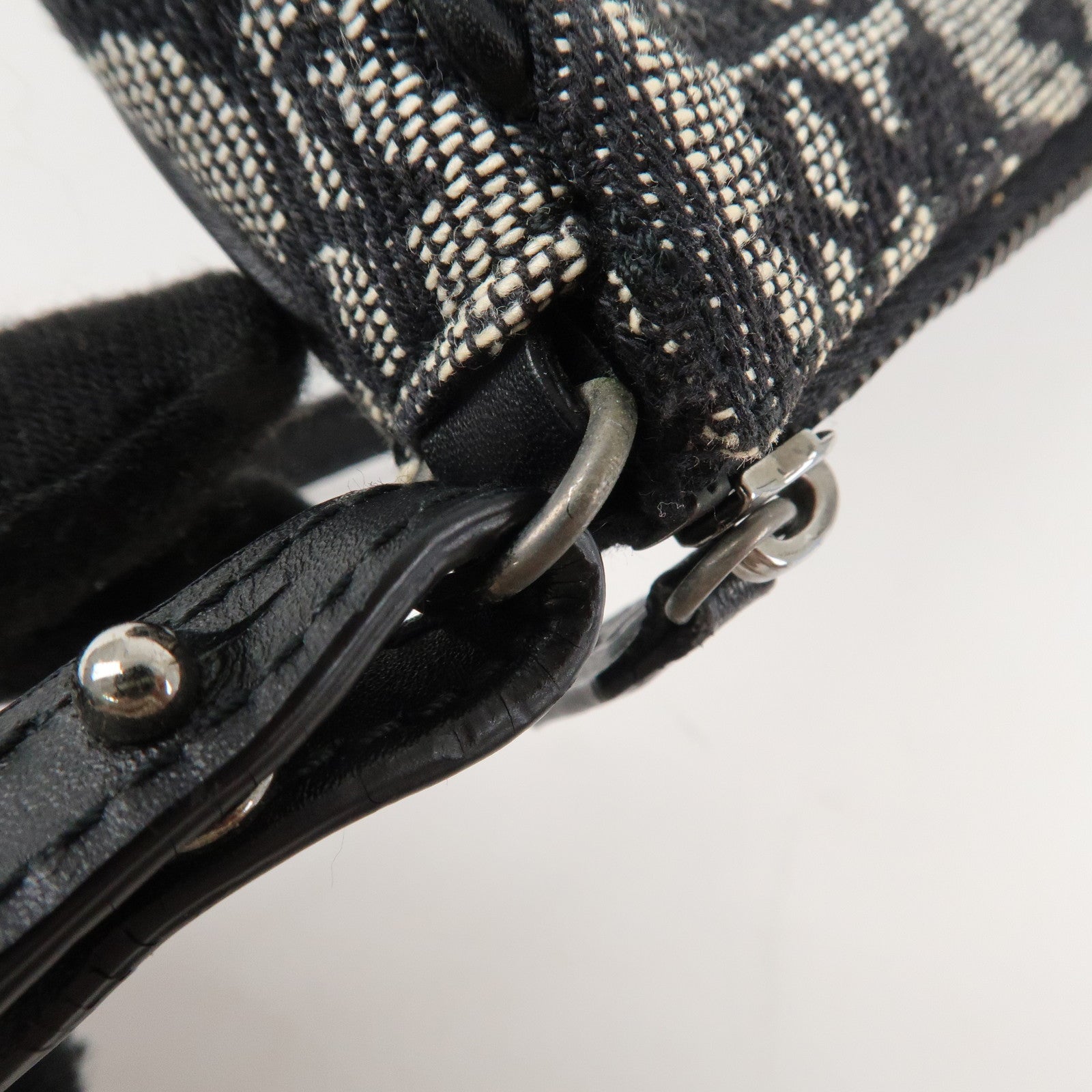 Christian Dior Trotter Canvas Leather Saddle Pouch Shoulder Bag Black Used