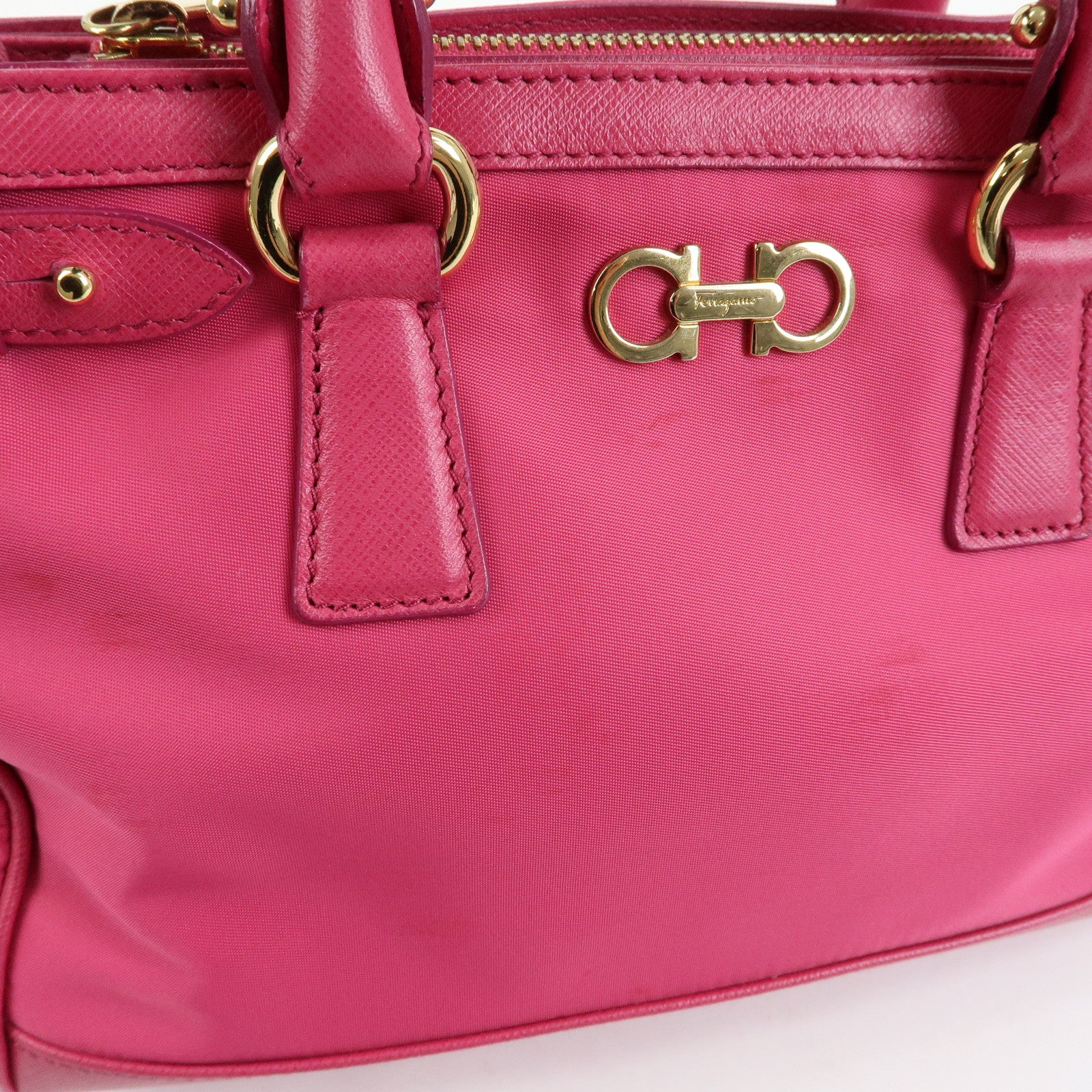 Ferragamo Gancini Nylon Leather 2Way Bag Hand Bag Pink