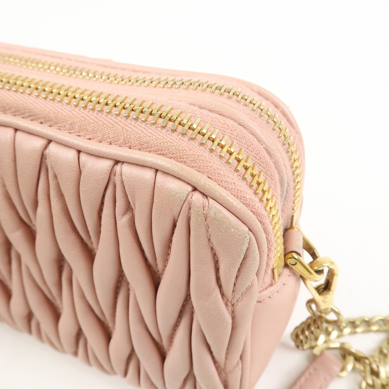 MIU MIU Matelasse Leather Chain Shoulder Bag Crossbody Bag Pink