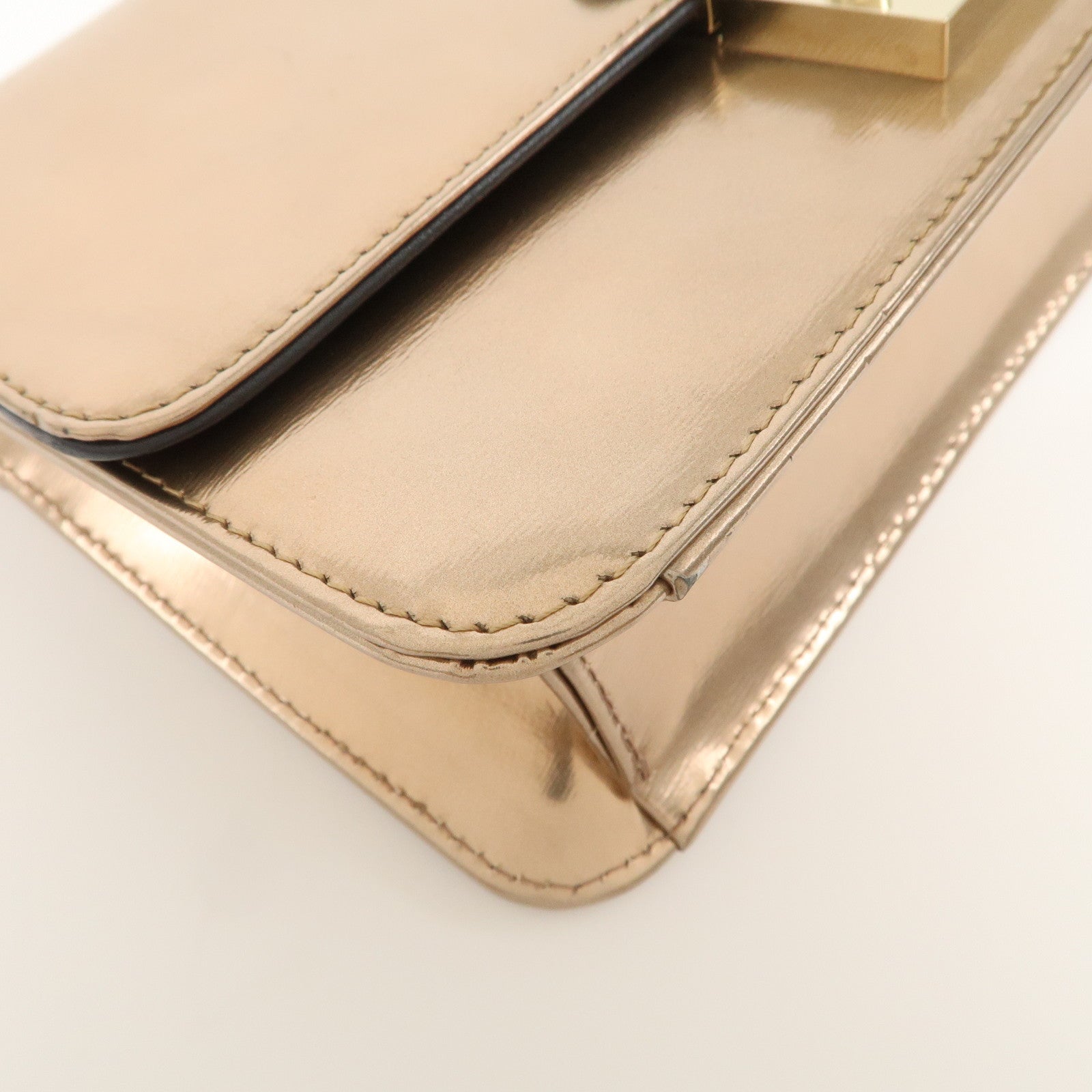 Christian Dior Patent Leather Chain Shoulder Bag Metallic Pink Used