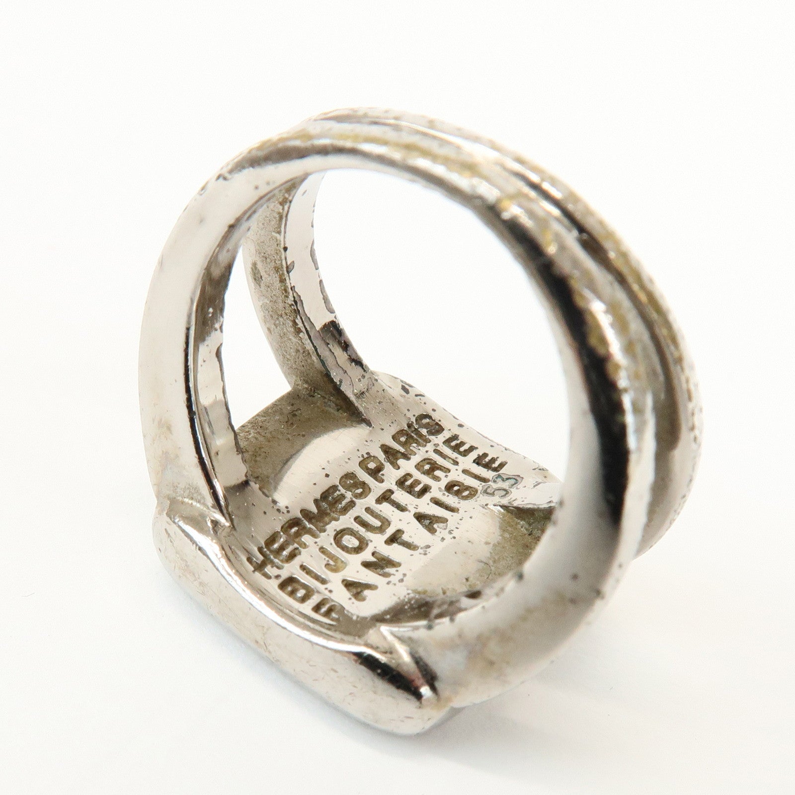 HERMES Metal Corozo Sellier Ring Shell Silver