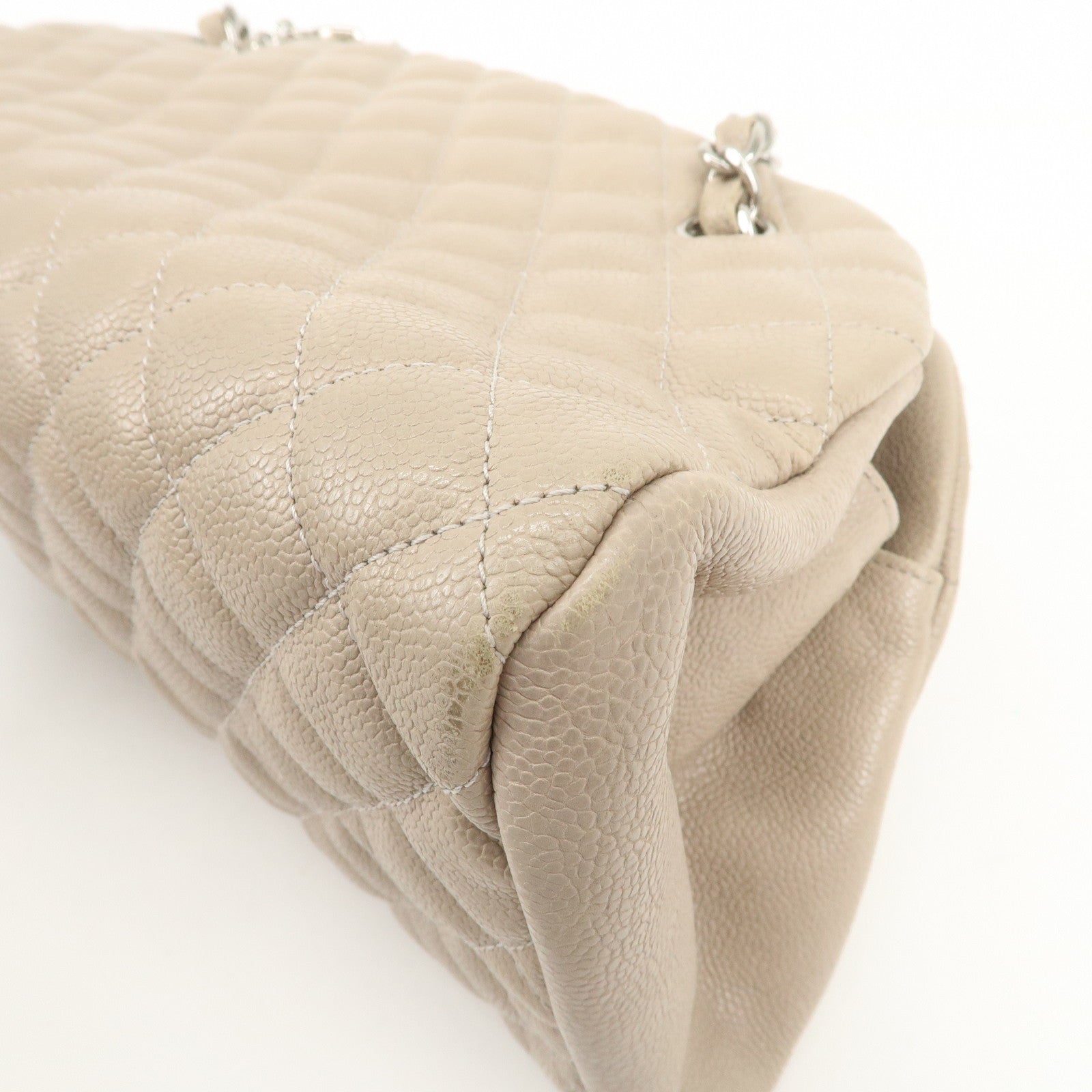 CHANEL Mademoiselle Caviarskin Shoulder Bag Hand Bag Greige Silver