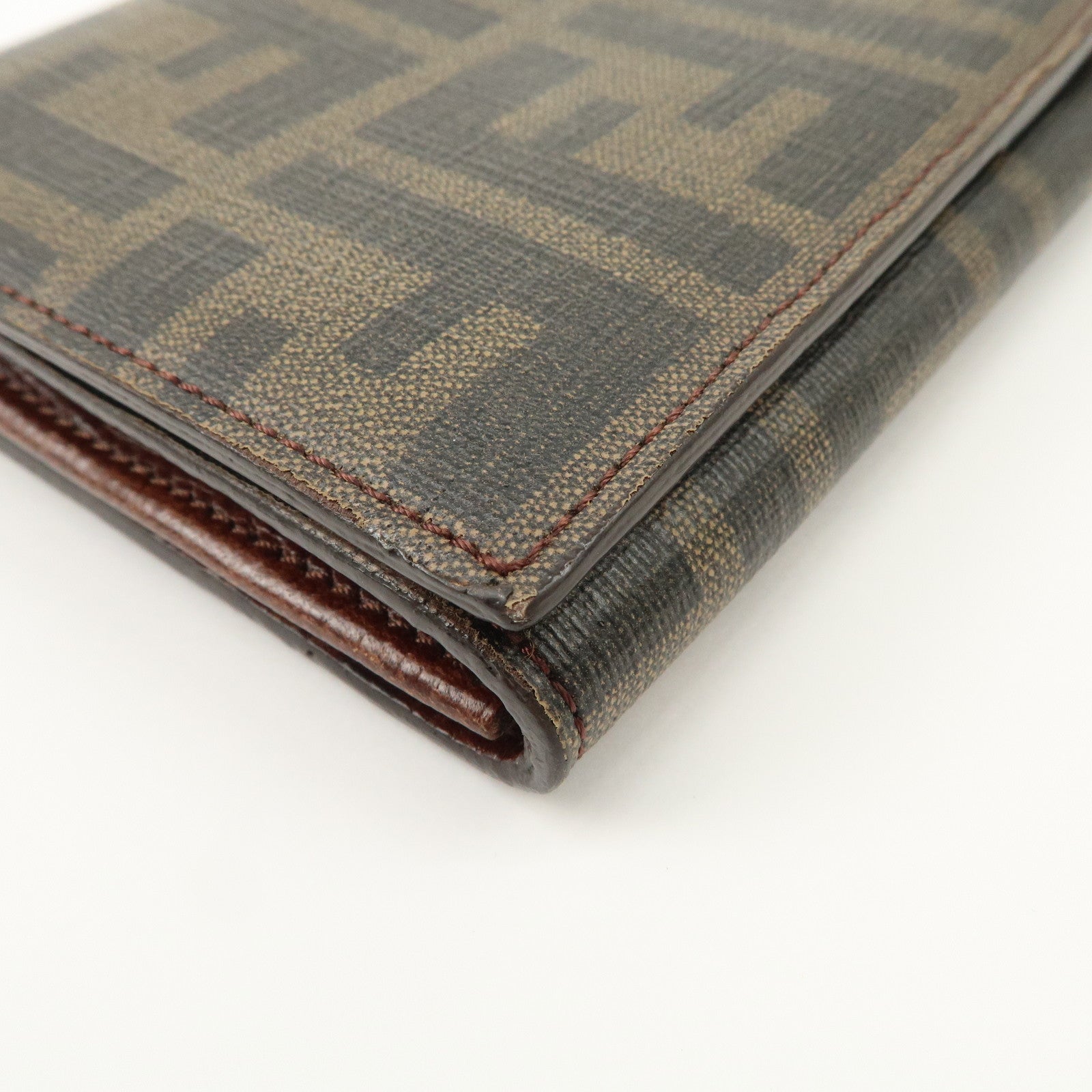 FENDI Zucca PVC Leather Bi-fold Long Wallet Black Brown 8M0000 Used