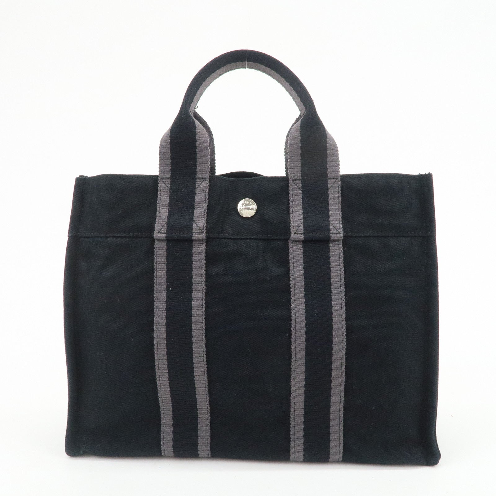HERMES Fourre Tout PM Logo Canvas Tote Bag Hand Bag Black