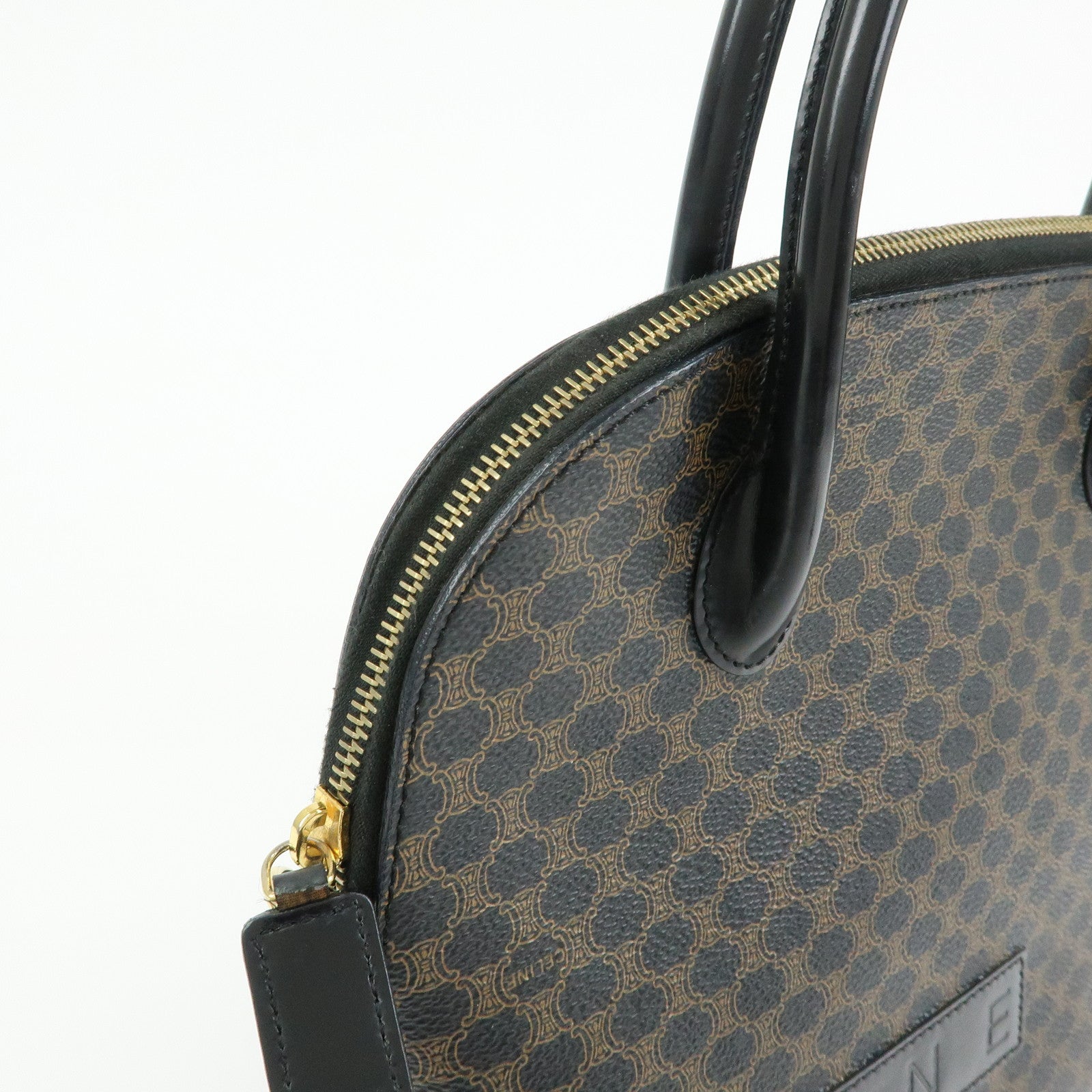 CELINE Macadam PVC Leather Hand Bag Black Brown
