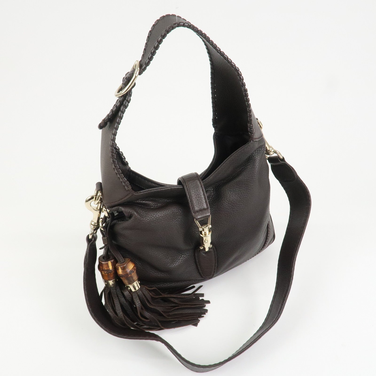 GUCCI New Jackie Leather 2Way Shoulder Bag Tassel Charm 219725