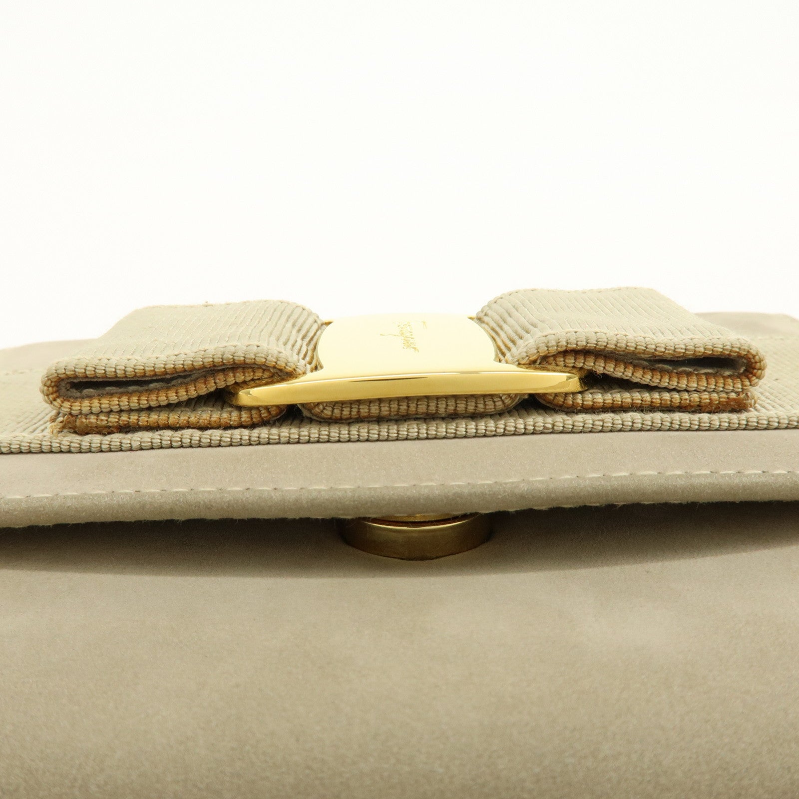 Ferragamo Vara Suede 3Way Chain Shoulder Bag Clutch Waist Bag Beige