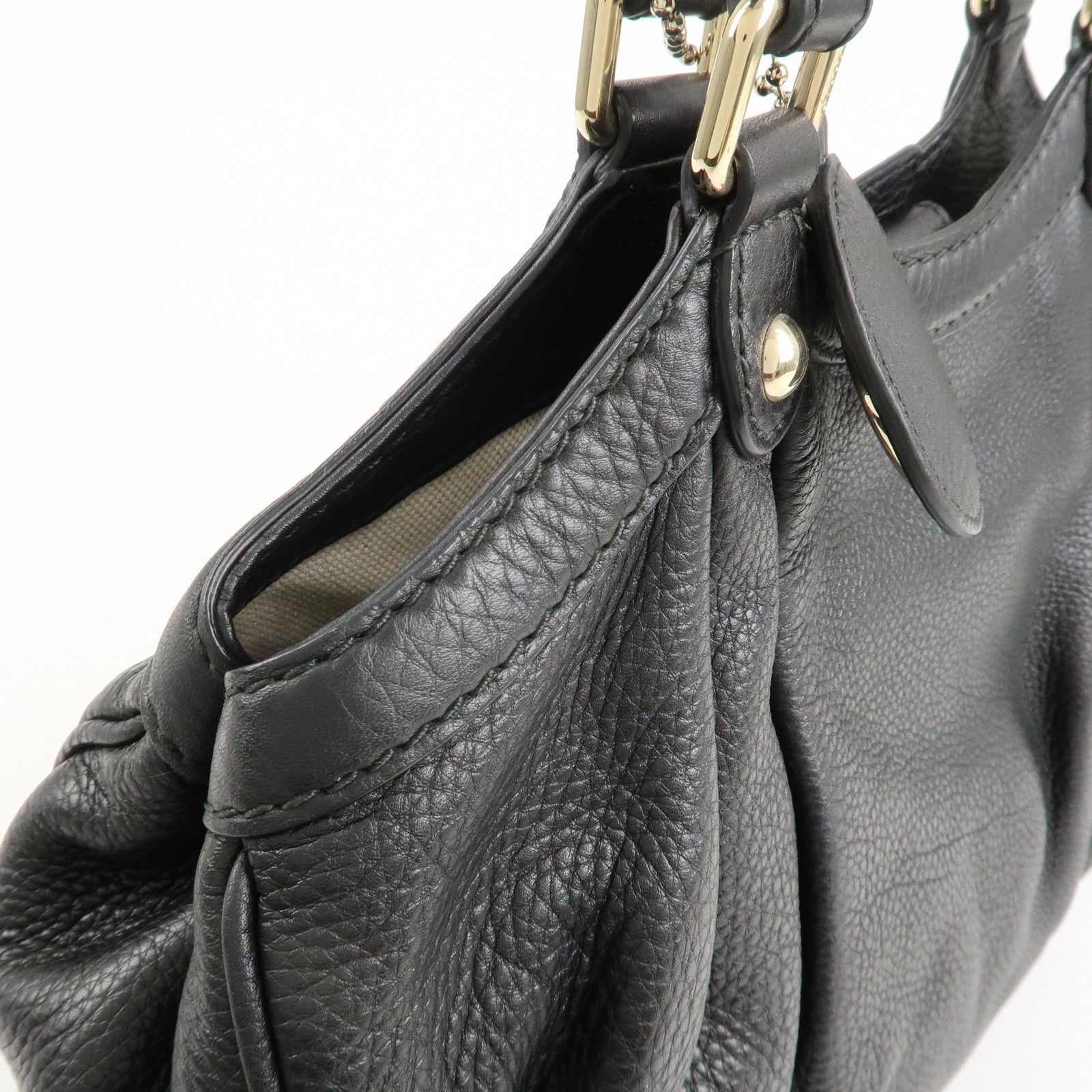 GUCCI Sukey Leather Hand Bag Tote Bag Black 211944 Used