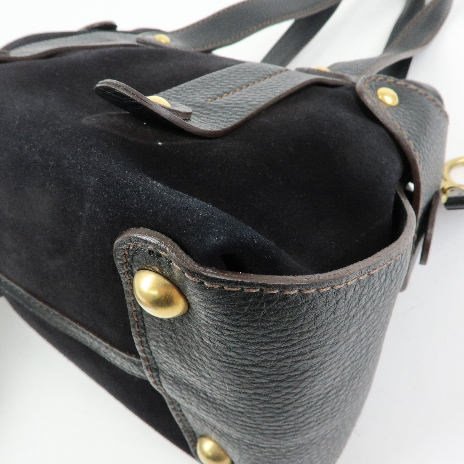 Ferragamo Gancini Suede Leather Shoulder Bag Hand Bag Black