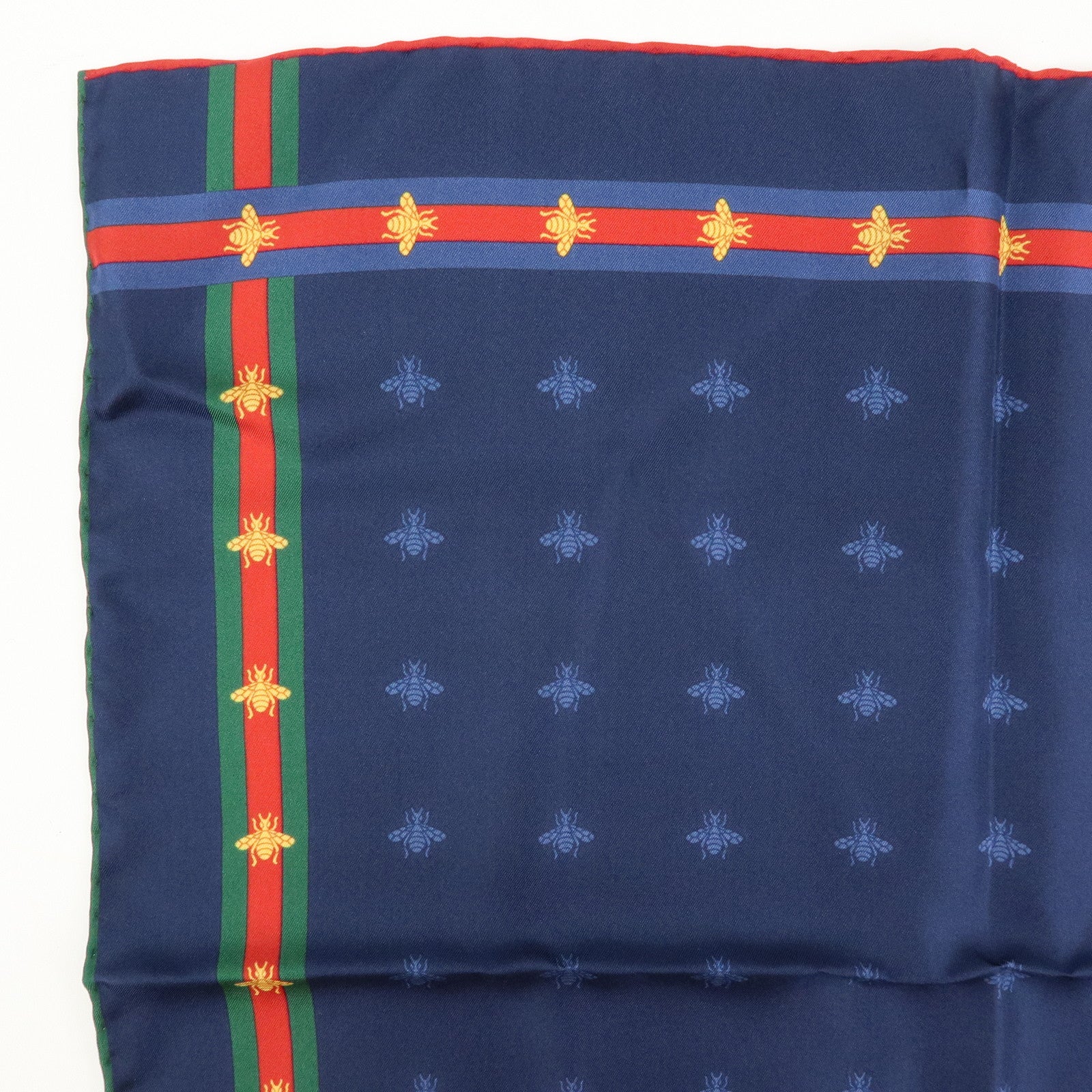 GUCCI Silk 100% Scarf 42x42 Bee Motif Navy