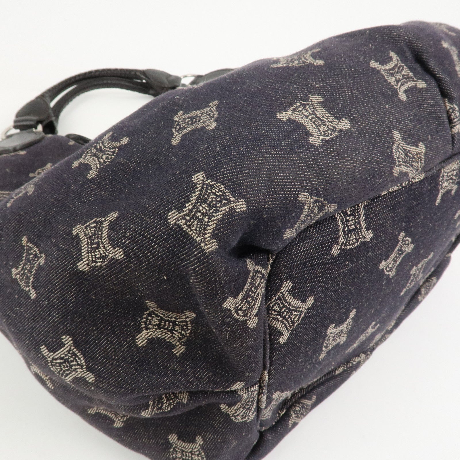 CELINE Macadam Denim Leather 2Way Shoulder Bag Indigo Blue Brown