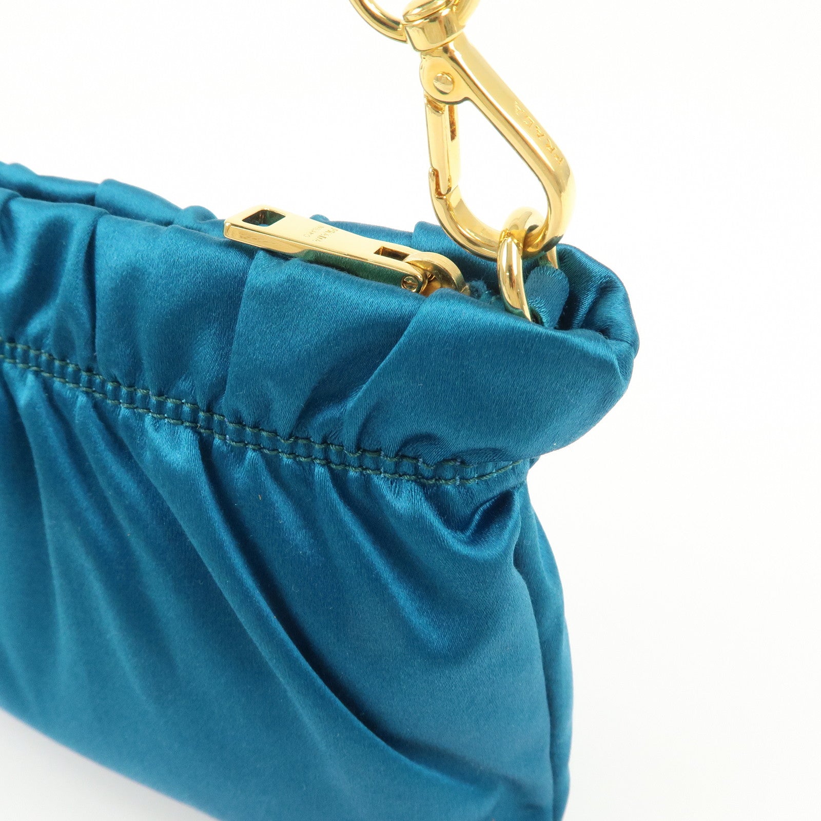PRADA Satin Cosmetic Pouch Mini Hand Bag Blue 1N1662 Used