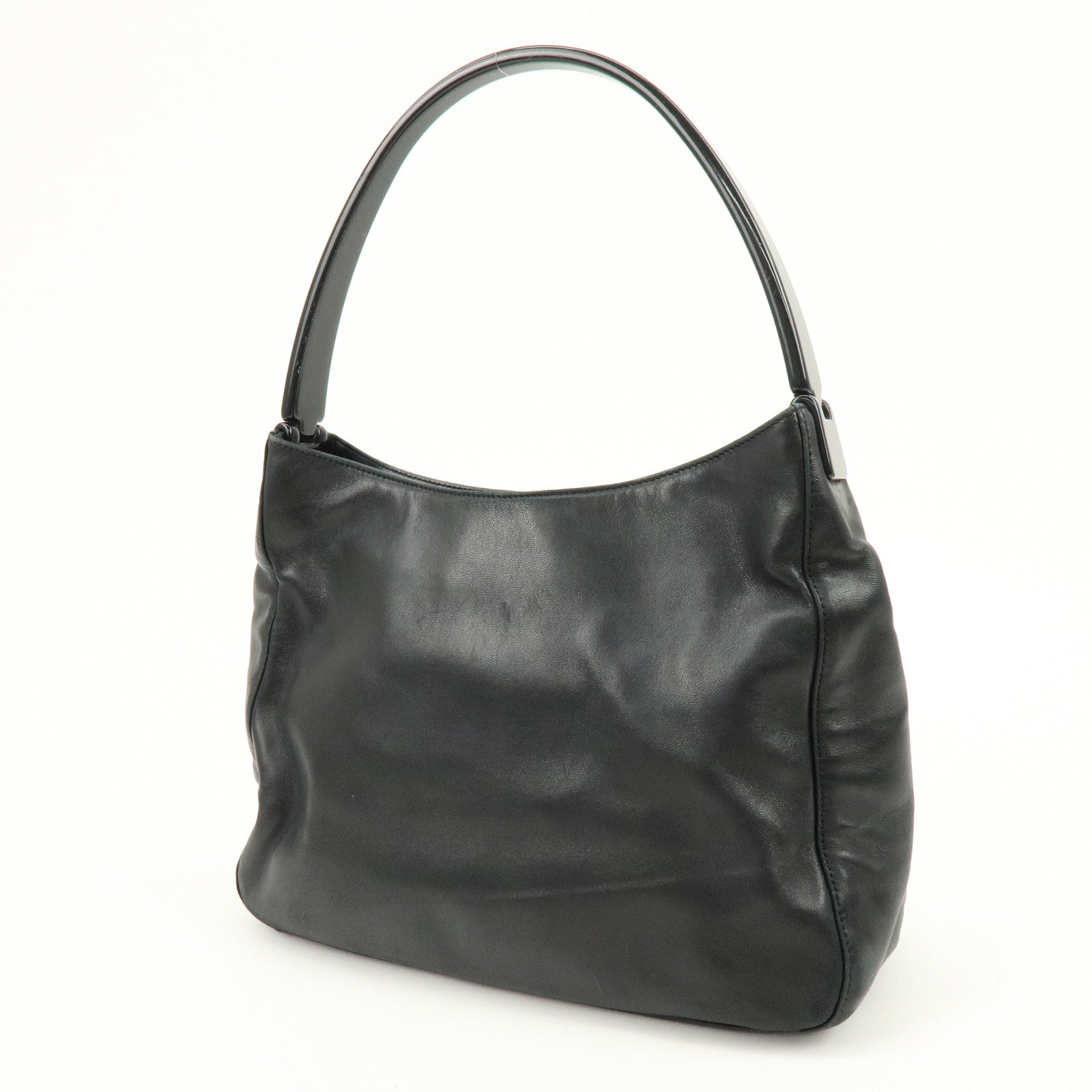 PRADA Leather Plastic Hobo Shoulder Bag Hand Bag Black