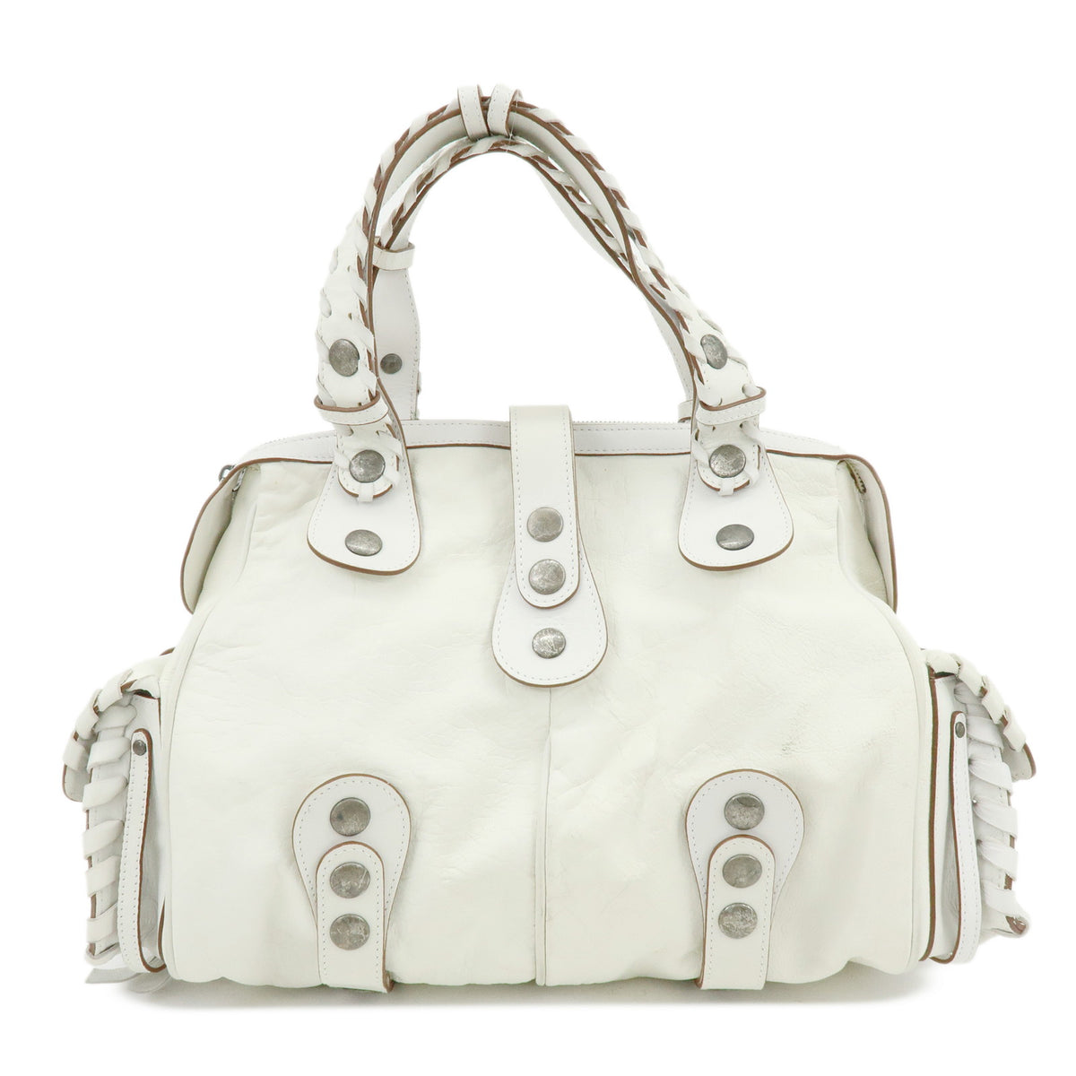 Chloe Silverado Leather Shoulder Bag Boston Bag Hand Bag White