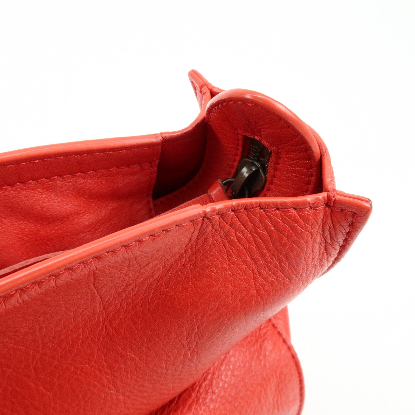 BALENCIAGA Paper Office Zip Leather Tote Bag Hand Bag Red 327771