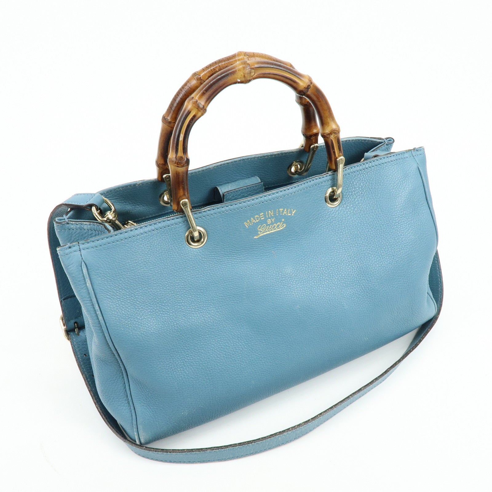 GUCCI Bamboo Leather Shopper Medium 2Way Bag Shoulder Bag 323660