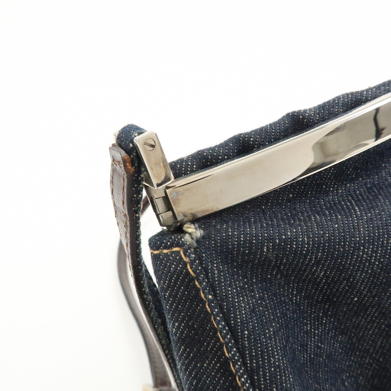 FENDI Denim Shoulder Bag Hand Bag Navy 26736