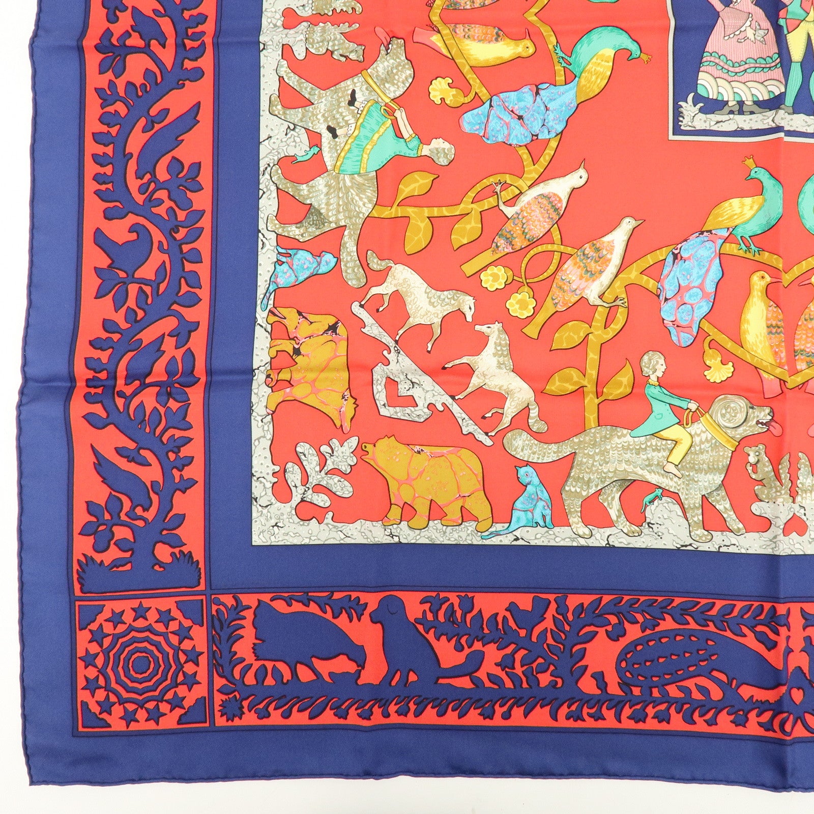 HERMES Carre 90 Silk 100% Scarf EARLY AMERICA Navy Red Brown