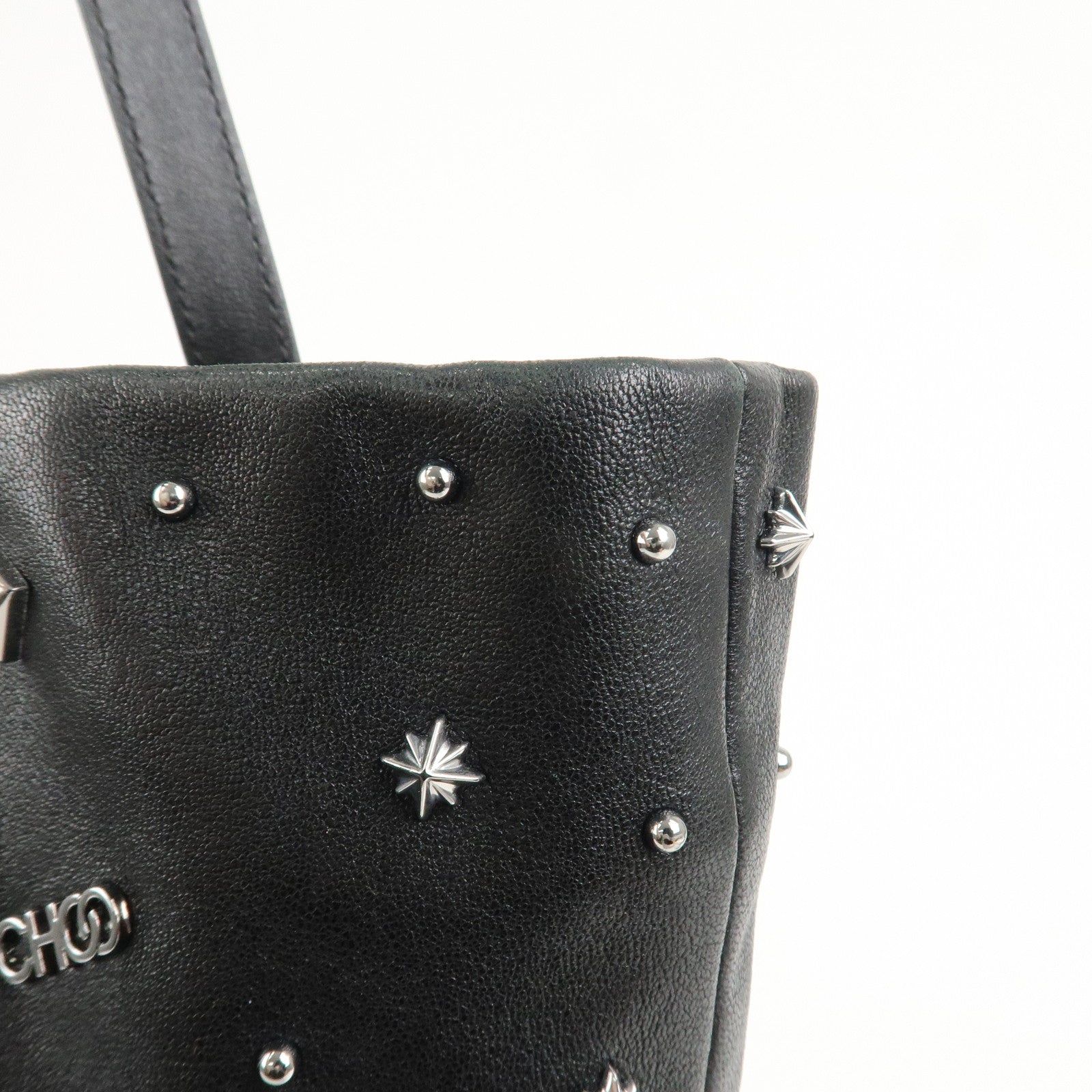 JIMMY CHOO Pimlico Leather N/S Tote Bag Shoulder Bag Studs Black