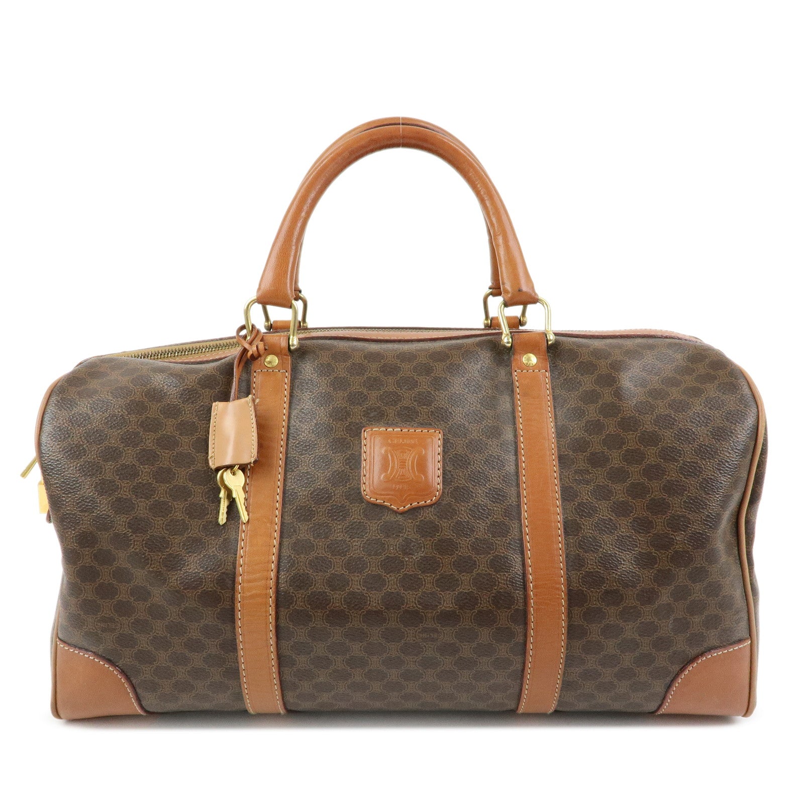 CELINE Macadam PVC Leather Boston Bag Hand Bag Brown