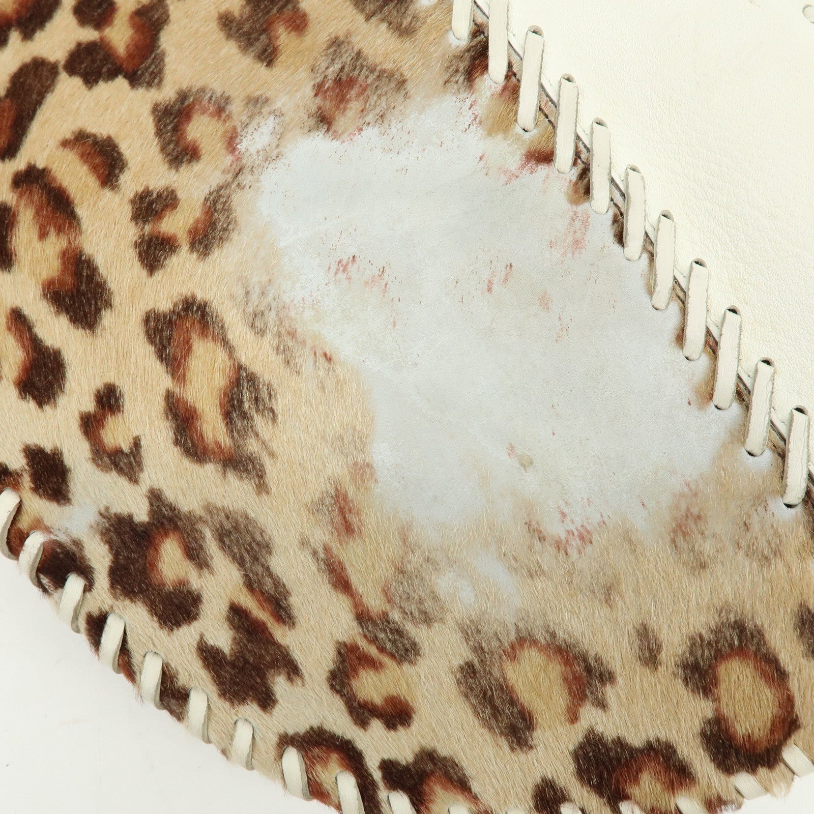 FENDI Unborn Calf Leather Tote Bag Leopard White Beige 8BR285