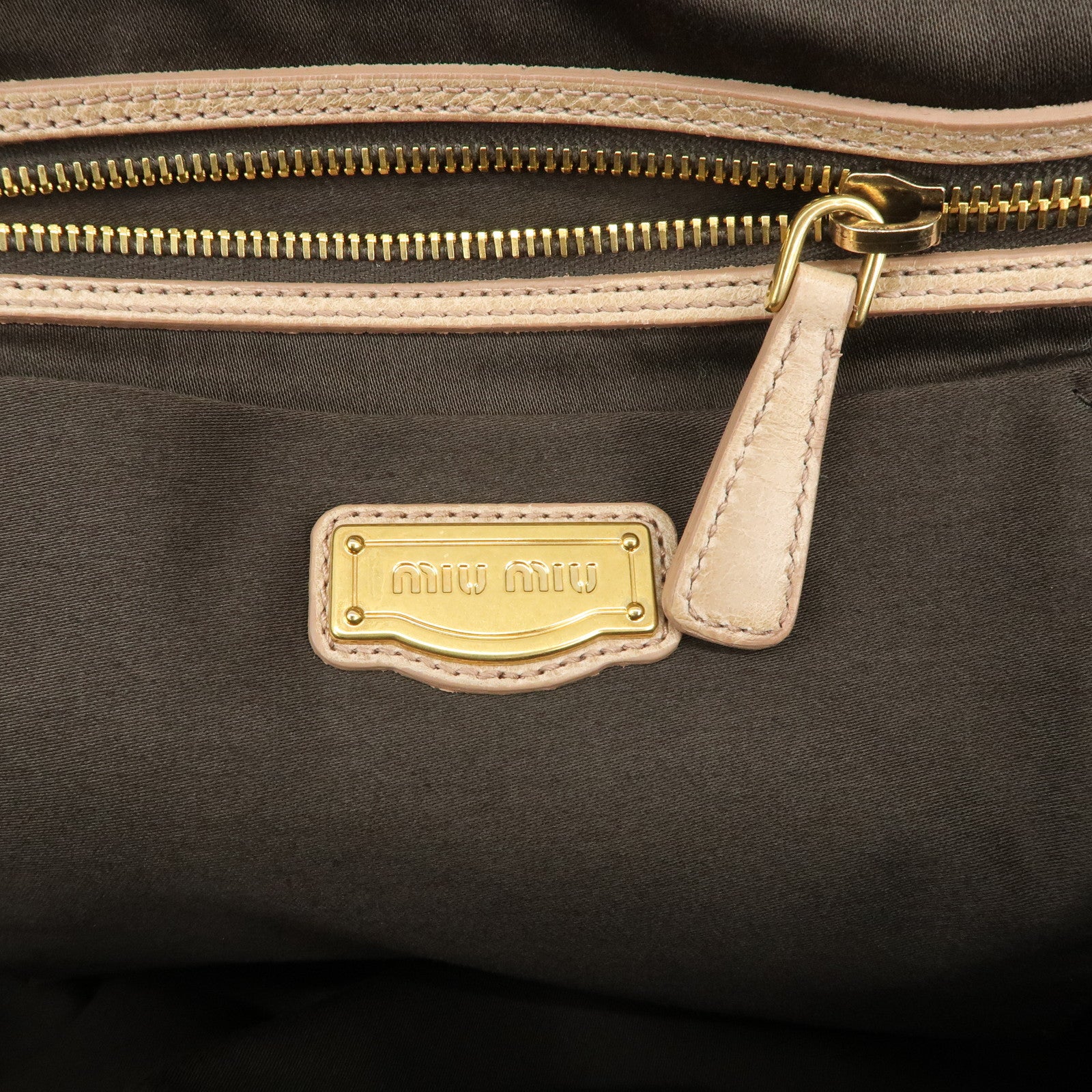 MIU MIU Logo Leather 2Way Bag Hand Bag Shoulder Bag Beige RN0728