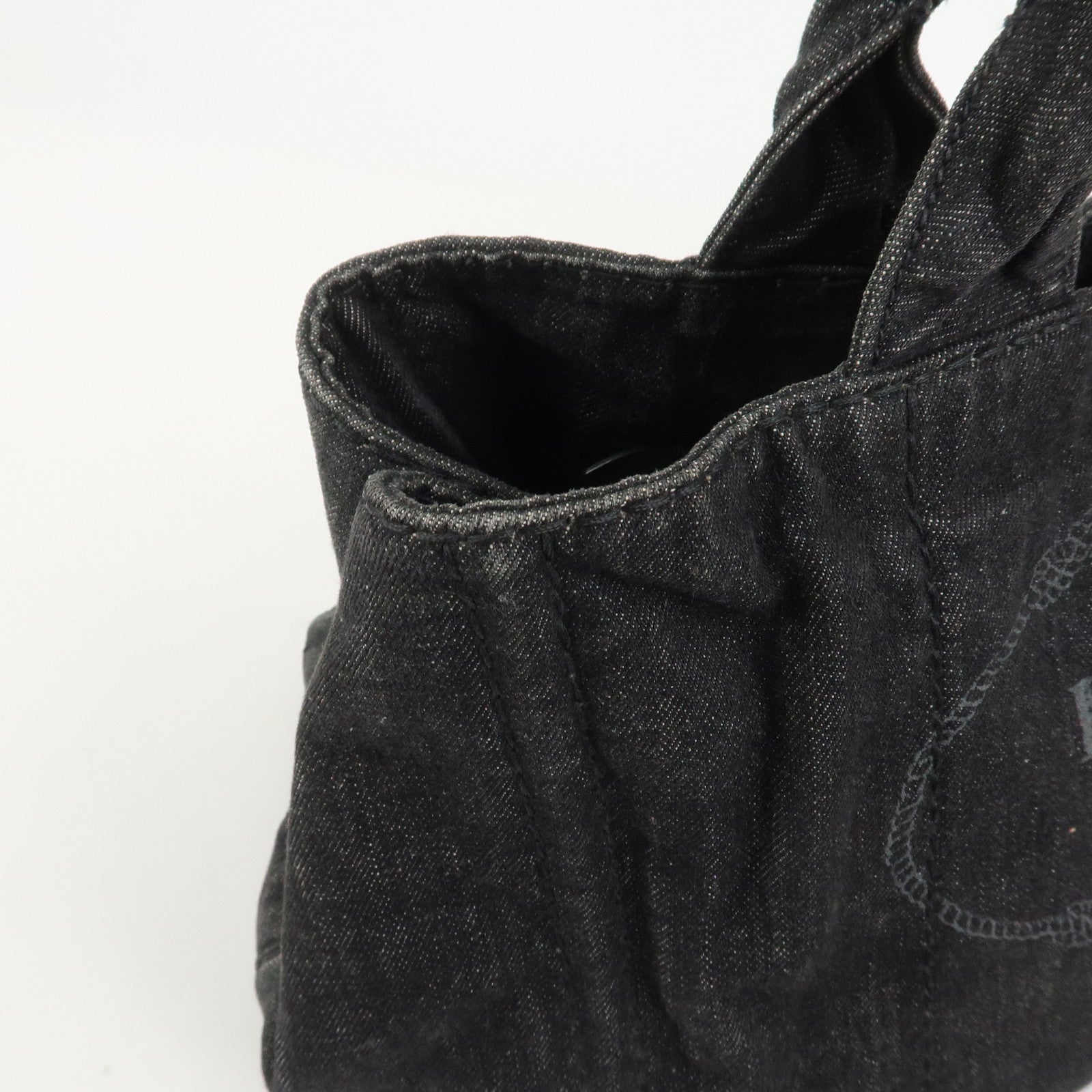 PRADA Canapa Denim 2Way Bag Hand Bag Shoulder Bag Black 1BG642