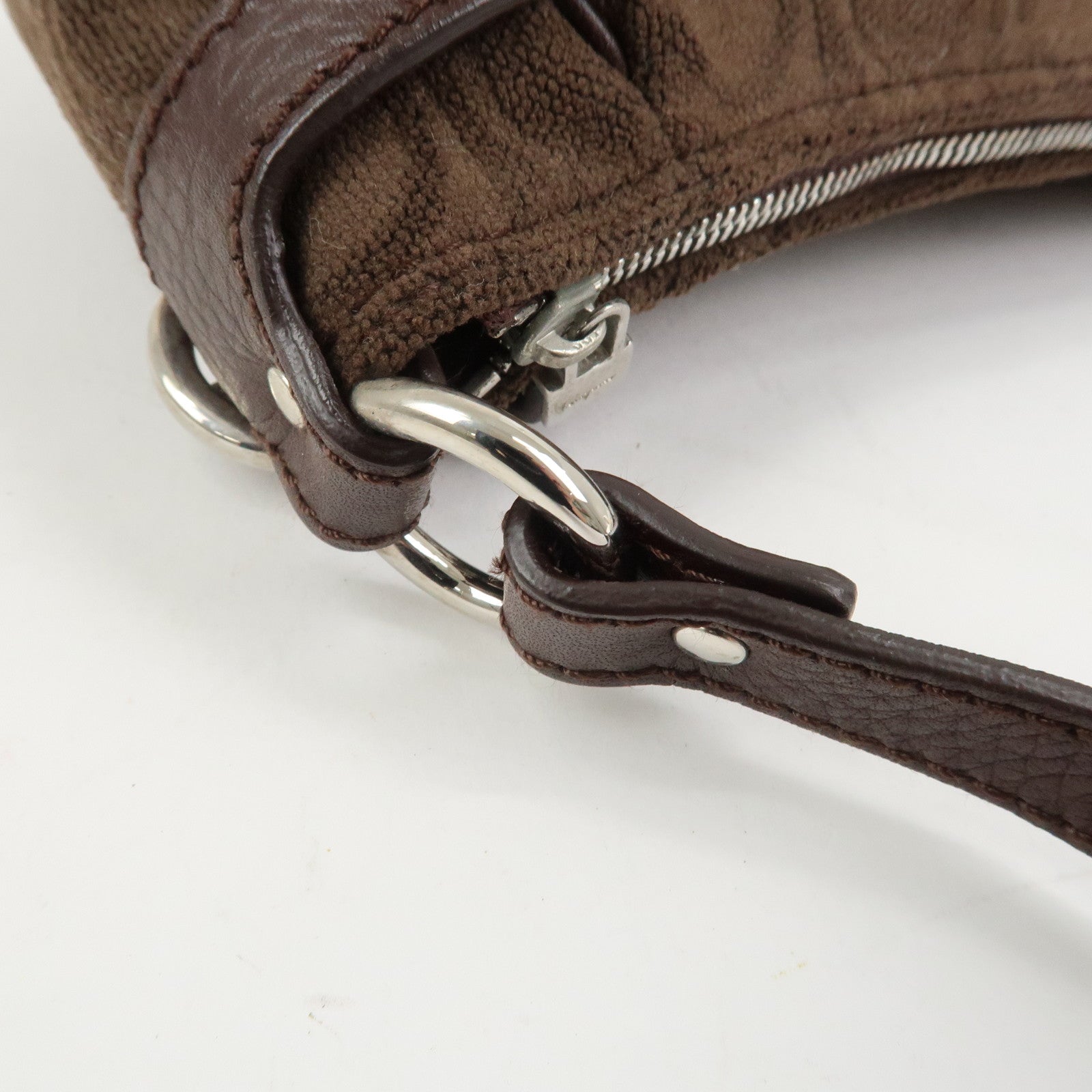 Ferragamo Gancini Polyester Leather Shoulder Bag Hand Bag Brown