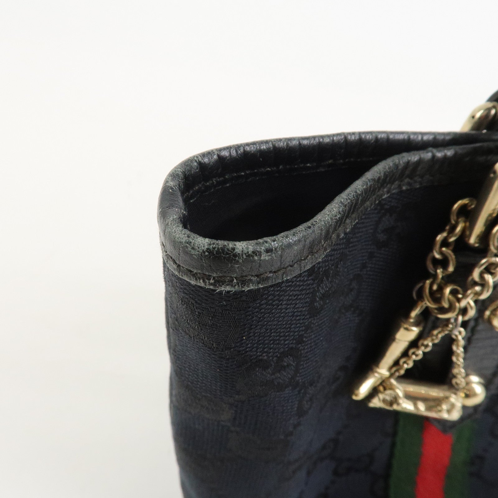 GUCCI Sherry GG Canvas Leathe Tote Bag Hand Bag Black