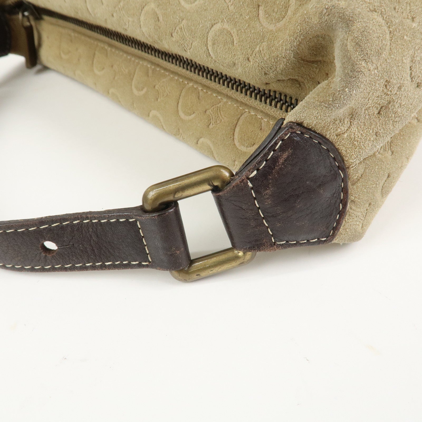 CELINE C Macadam Suede Leather Hand Bag Beige