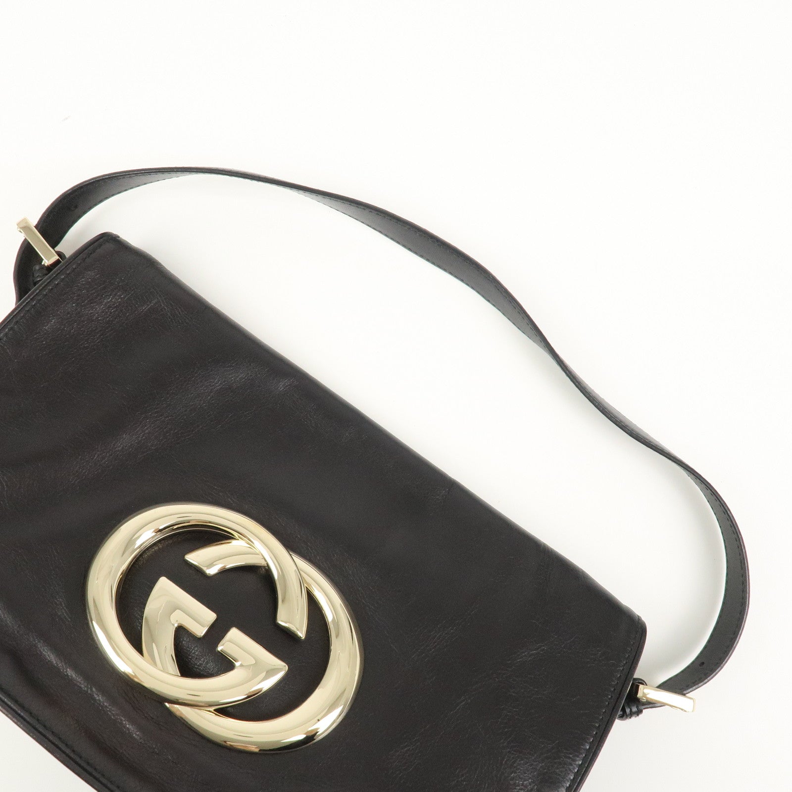 GUCCI Interlocking G Leather Shoulder Bag Hand Bag Black 161727