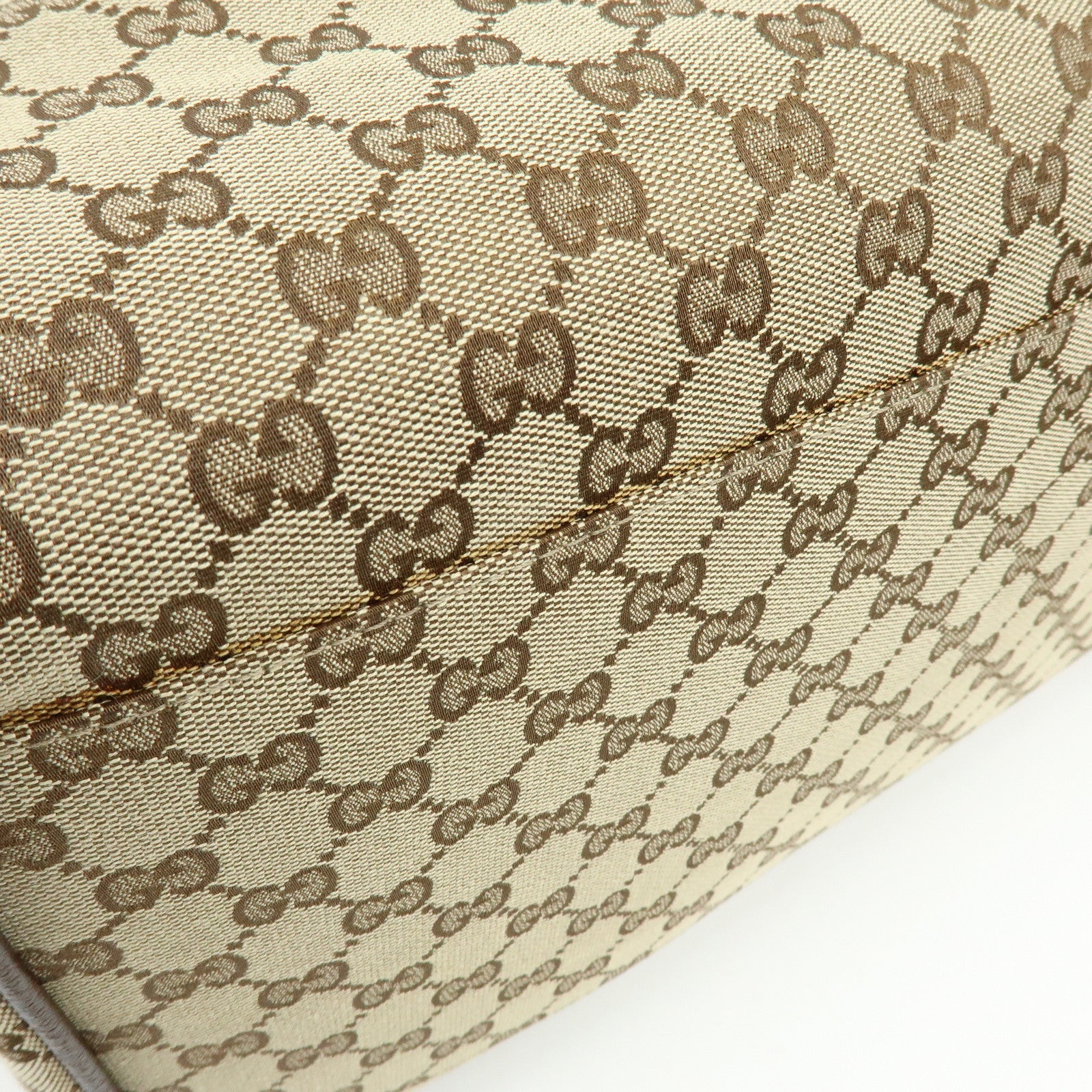 GUCCI Sherry GG Canvas Leather Boston Bag Beige Brown 146310